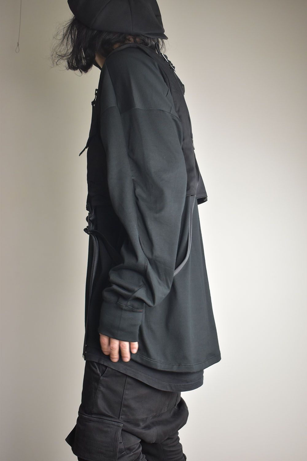 Rayon Twill Vest Hooded Down Jacket "Black" / レーヨンツイルベスト/フードアタッチドダウンジャケット"ブラック"