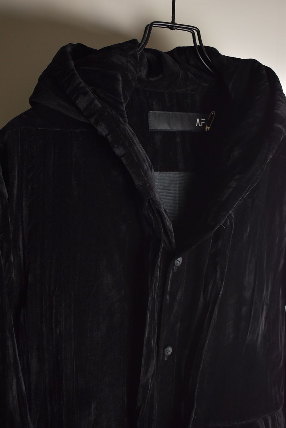 Washer Velour Hooded Long Jacket"Black" / ワッシャーベロアフーデッドロングジャケット"ブラック"