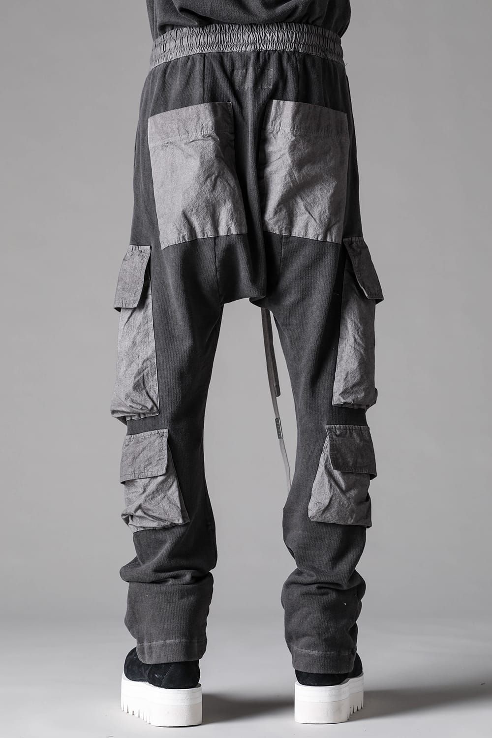 《2027SS先行予約》Sumi Dyed Lightweight French Terry Sarrouel Flare Cargo Pants"L.Grey  / D.Grey" / 墨染ミニ裏毛サルエルフレアカーゴパンツ"ライトグレー / ダークグレー"