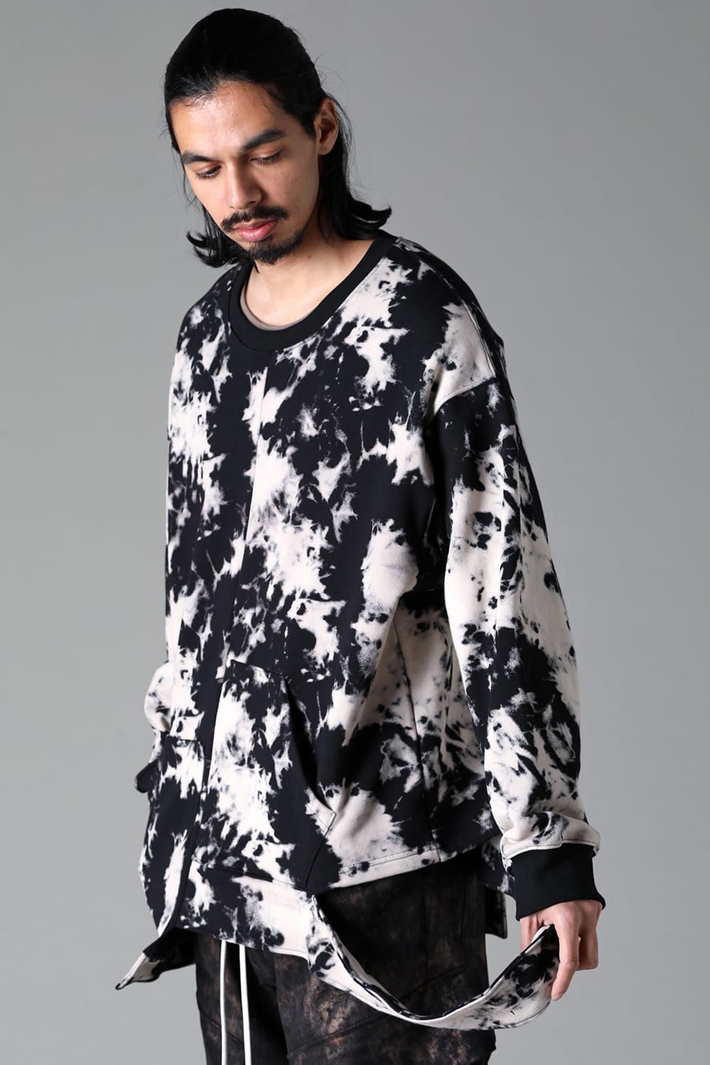 《2025AW先行予約》Discharge Pinting Asymmetry Crew Neck Top"Black×Ivory" /ディスチャージプリントアシンメトリークルーネックトップ"ブラック×アイボリー"