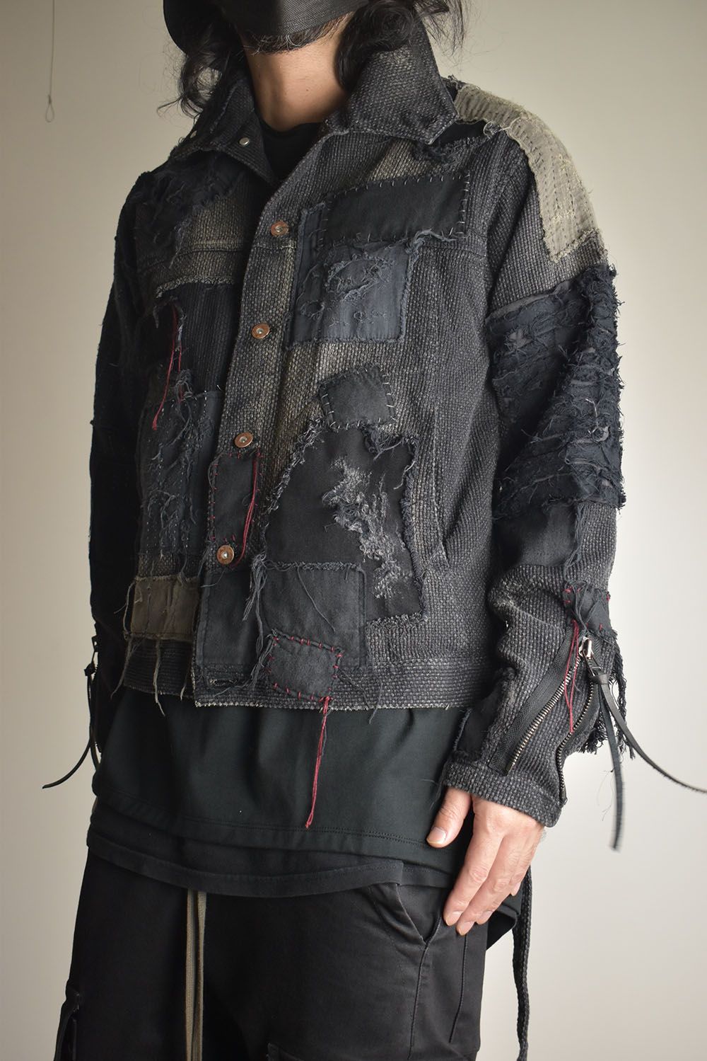 Crust Damage Repair Sashiko Jacquard Jacket "Black" / クラストダメージリペア刺子ジャガードジャケット"ブラック"