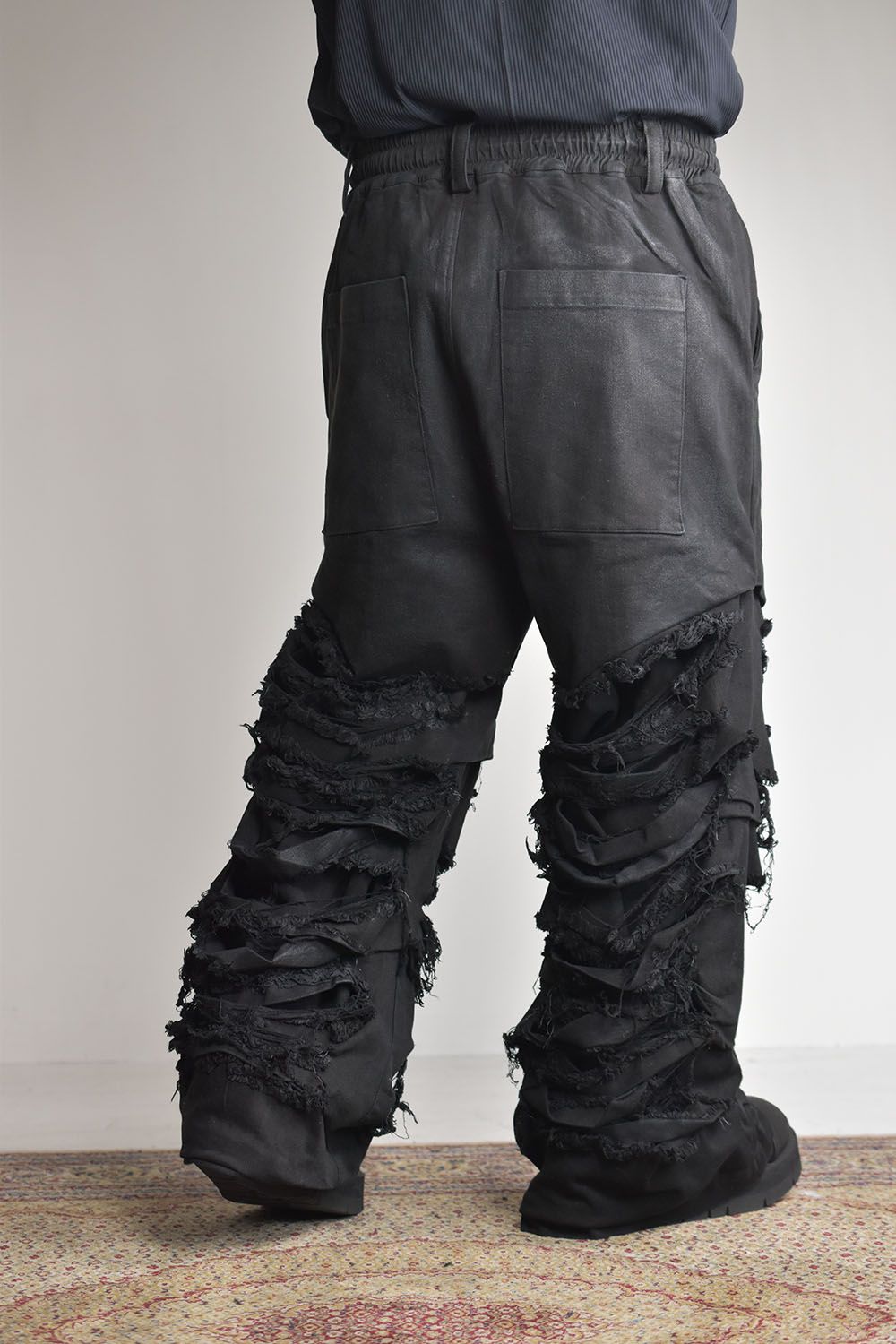 《2025AW先行予約》Damage Denim Tuck Wide Pants"Black"/ダメージデニムタックワイドパンツ"ブラック"