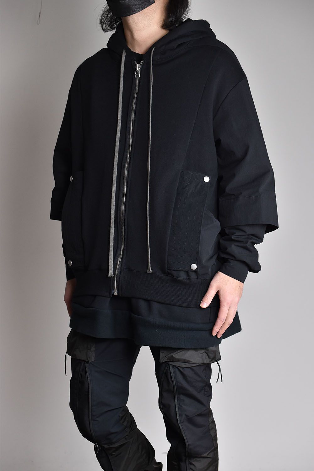 Combi Layered Zip Hoodie"Black"/コンビレイヤードジップフーディ"ブラック"