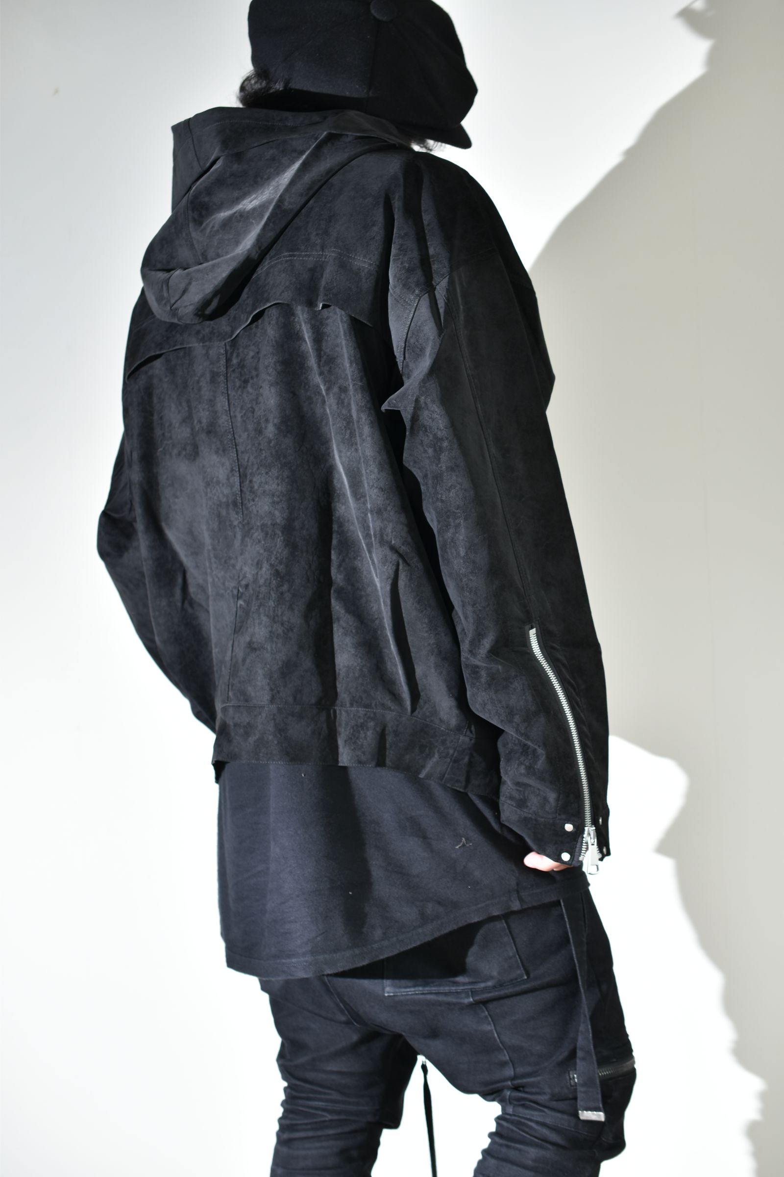 Vegan Suede Leather Hoodie Blouson"Black" / ヴィーガンスウェードレザーフーディブルゾン "ブラック"
