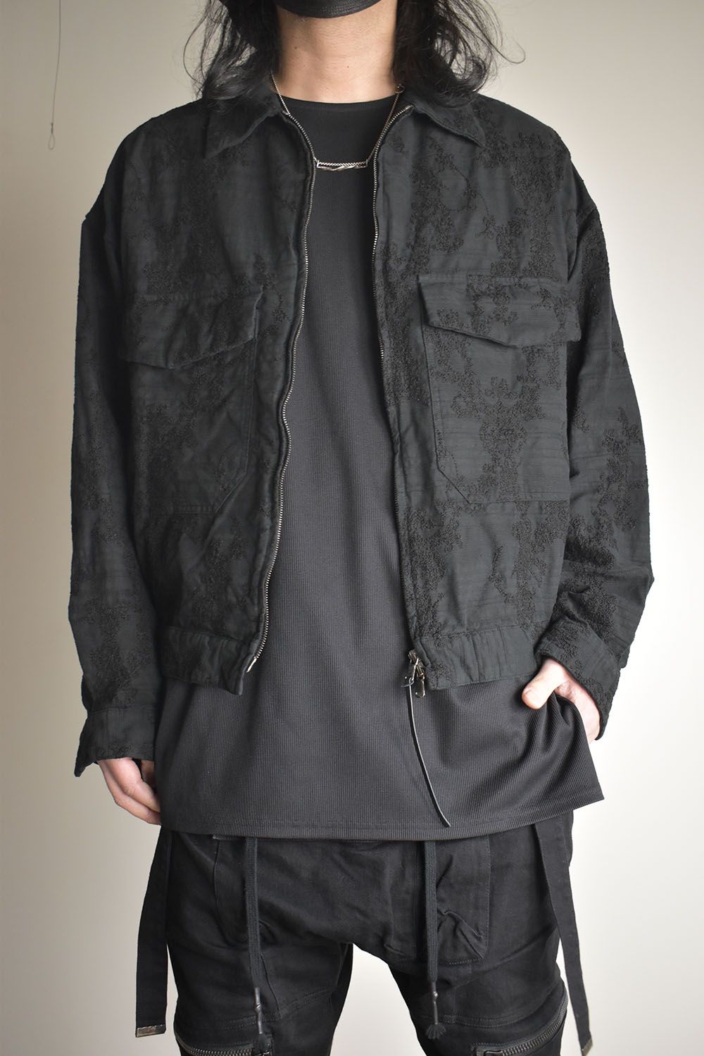 Embroidered Striped Blouson"Black" / 刺繍ストライプブルゾン"ブラック"