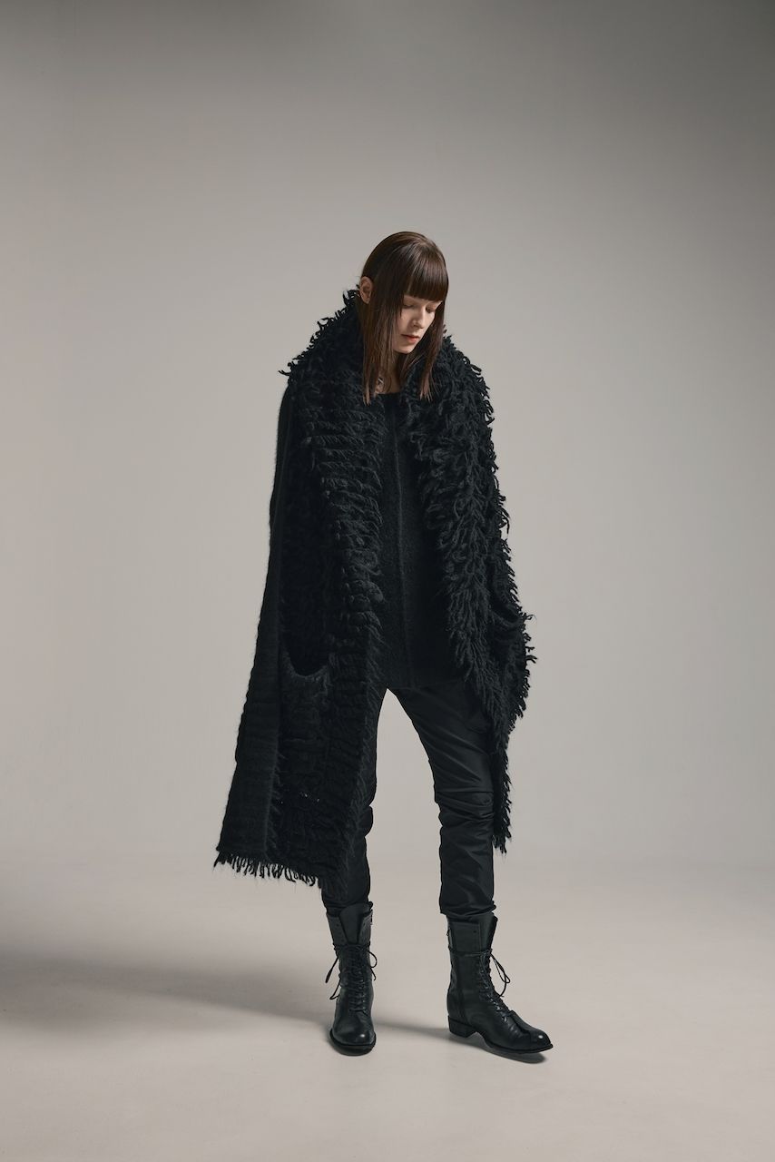 5GG Long Pile Knit Hoodie Stole"Black" / ロングパイルニットフーディストール"ブラック"