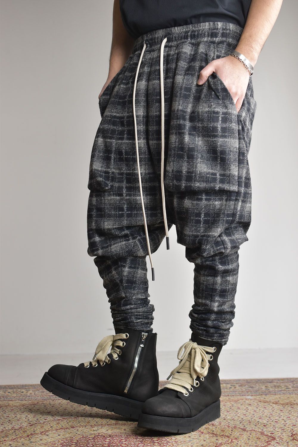 Check Johdpurs Pants"BKGY×BK" / チェックジョッパーズパンツ"ブラックグレー×ブラック"