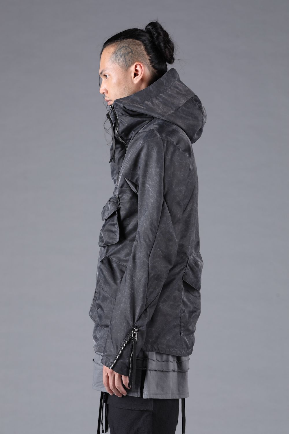 Pigment Coated Washer Nylon Hooded Jacket"Black" / 顔料コーティングワッシャーナイロンフーデットジャケット"ブラック"