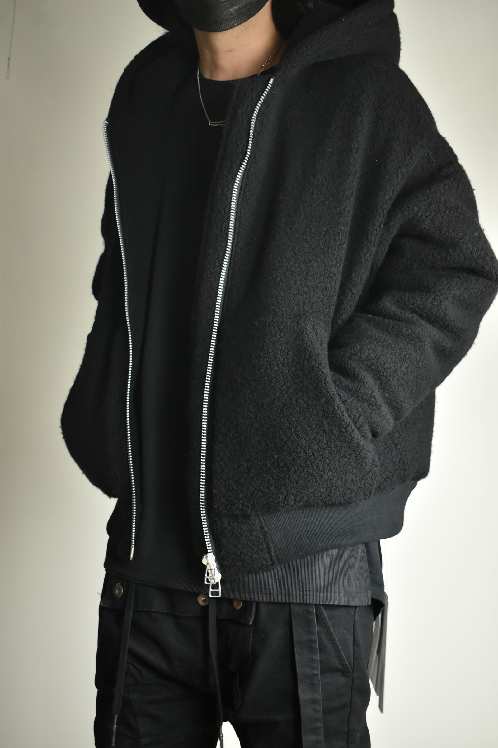《2026AW先行予約》Sheep Pile Knit Padded Hoodie"Black / Khaki" / シープパイルニットパデッドフーディ"ブラック / カーキ"