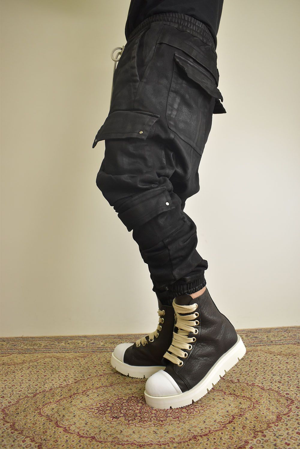 Coating Bonding Sarouel Cargo Jogger Denim"Black" / コーティングボンディングサルエルカーゴジョガーデニム"ブラック"