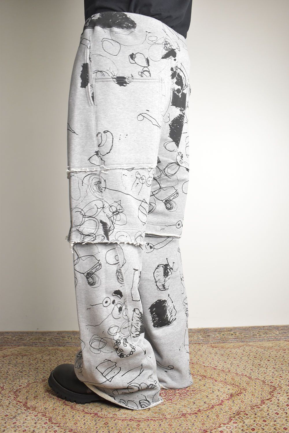 Sweat Print Wide Pants"Grey" / スウェットプリントワイドパンツ"グレー"