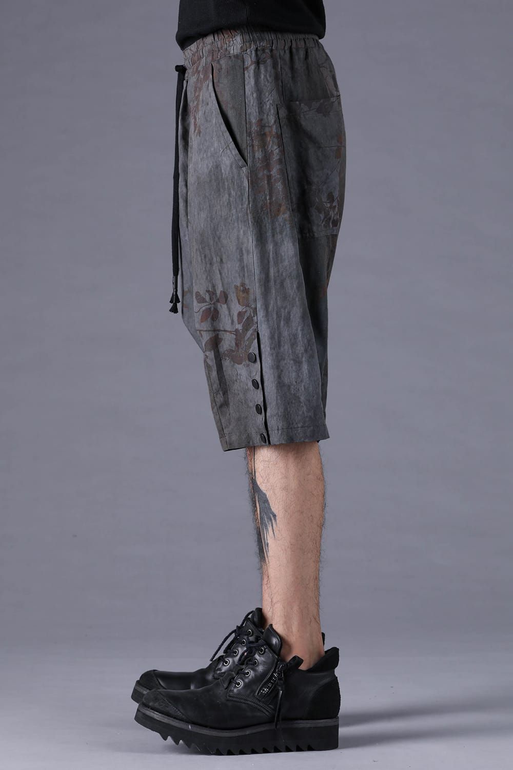 《2027SS先行予約分》Inkjet-Printed Sarrouel Shorts"Charcoal" / インクジェットプリントサルエルショーツ"チャコール"