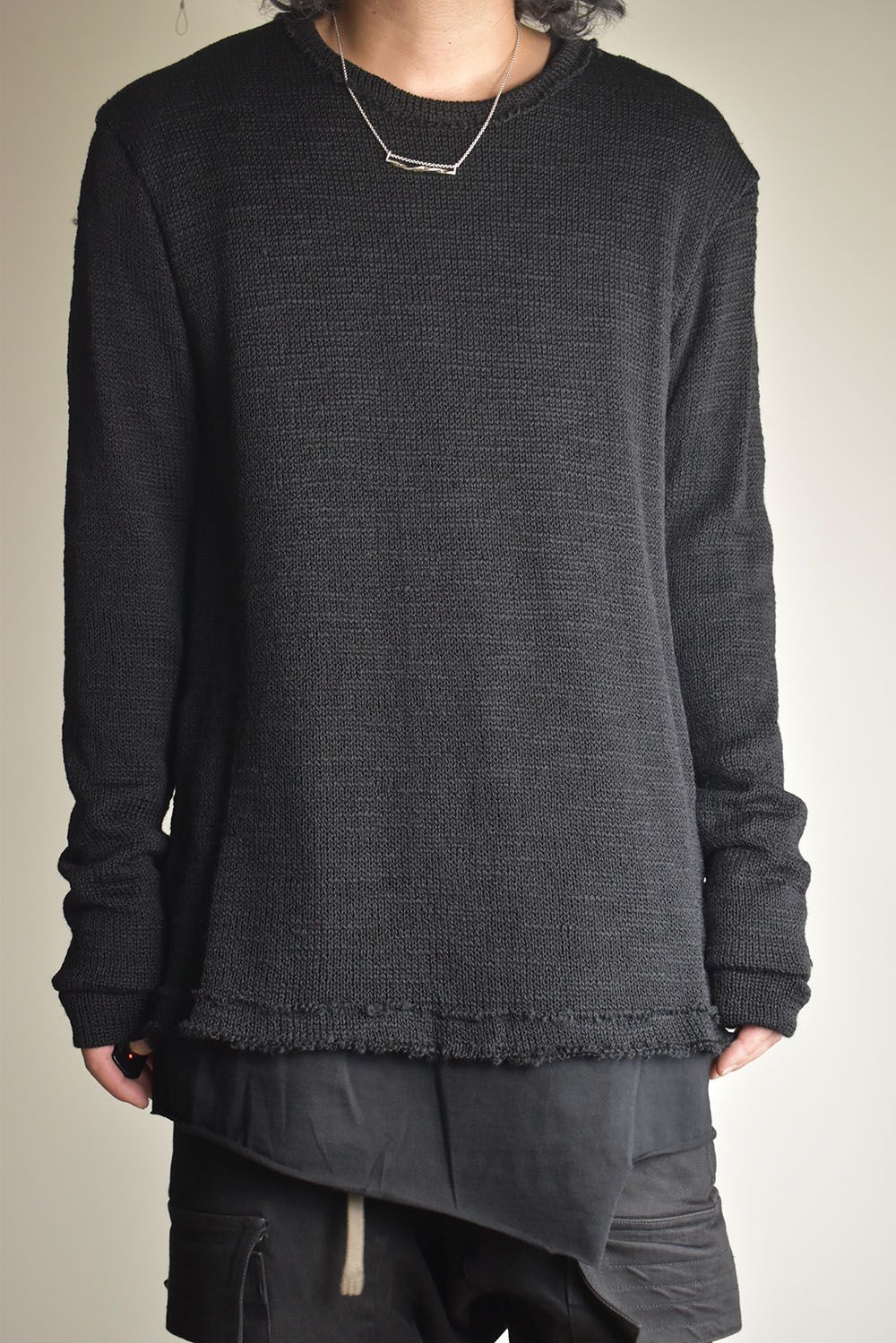 Low-Gauge knit × Cotton Jersey Layered Tee "Black" / ローゲージニット×コットンジャージレイヤードTシャツ"ブラック"