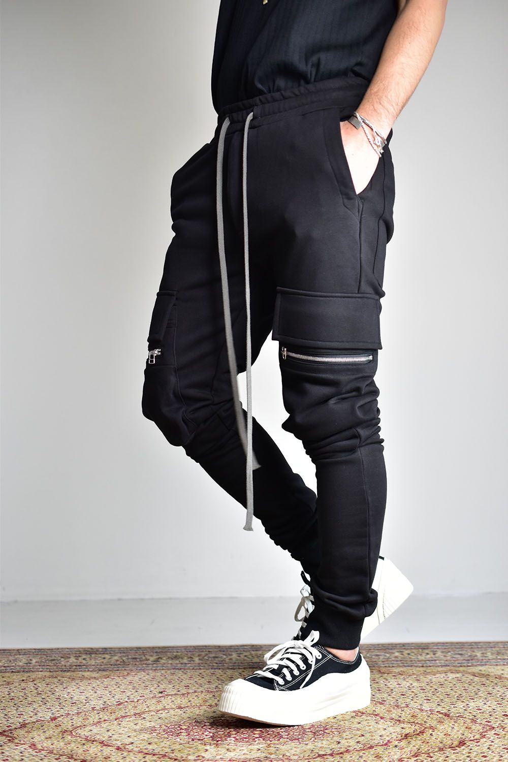Sweater Cargo Slim Long Pants"Black"/スウェットカーゴスリムロングパンツ"ブラック"