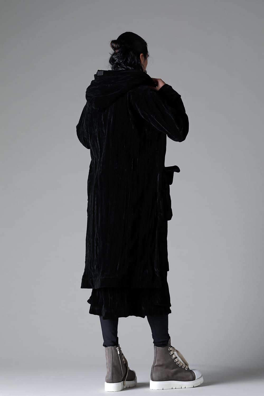 《2025AW先行予約》Washer Velour Hooded Long Jacket"Black" / ワッシャーベロアフーデッドロングジャケット"ブラック"