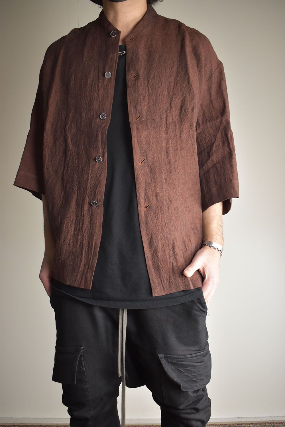 Elbow Length Band Collar Shirts"Cherry wood" / エルボーレングスバンドカラーシャツ"チェリーウッド"