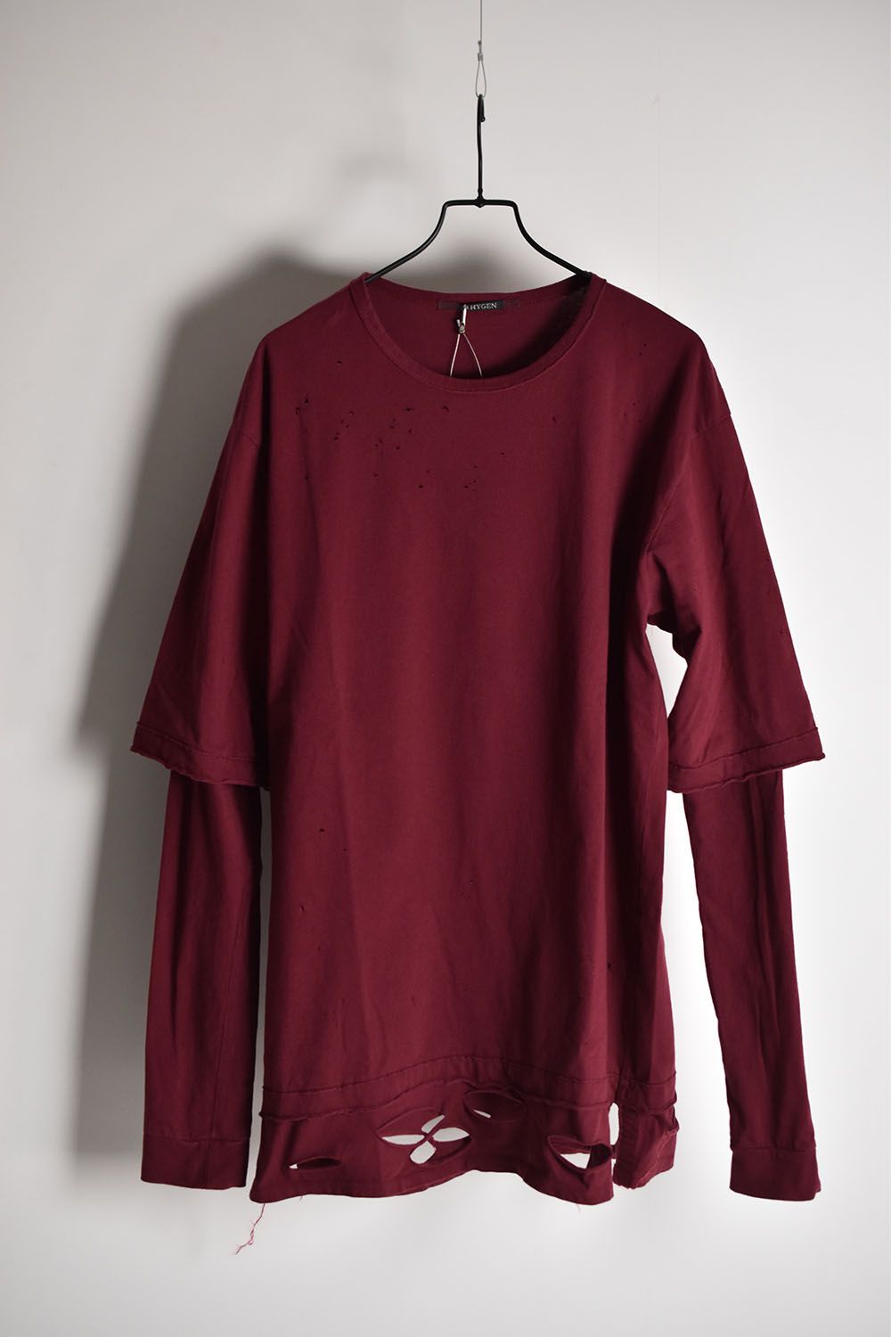 Soft Cotton Jersey Damage Layered Tee"Wine"/30-ソフトコットンジャージーダメージ加工レイヤードTシャツ"ワイン"
