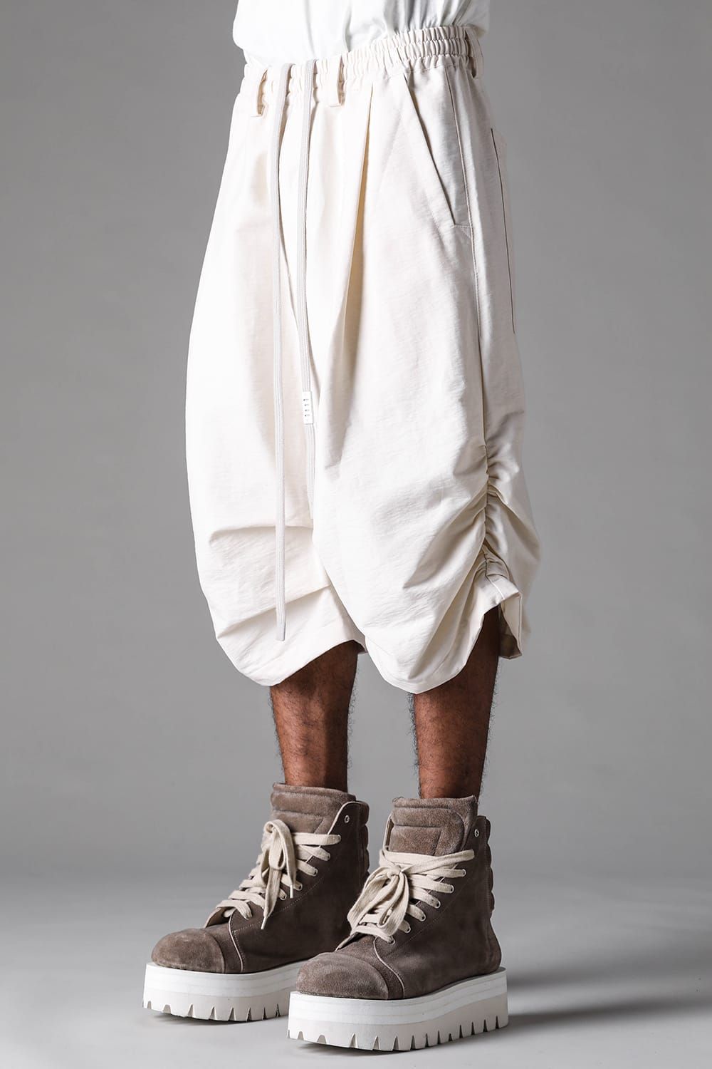 《2027SS先行予約》Cotton Nylon Side Gather Shorts"Black / Ivory / D.khaki" / コットンナイロンサイドギャザーショーツ"ブラック / アイボリー /ダークカーキ"