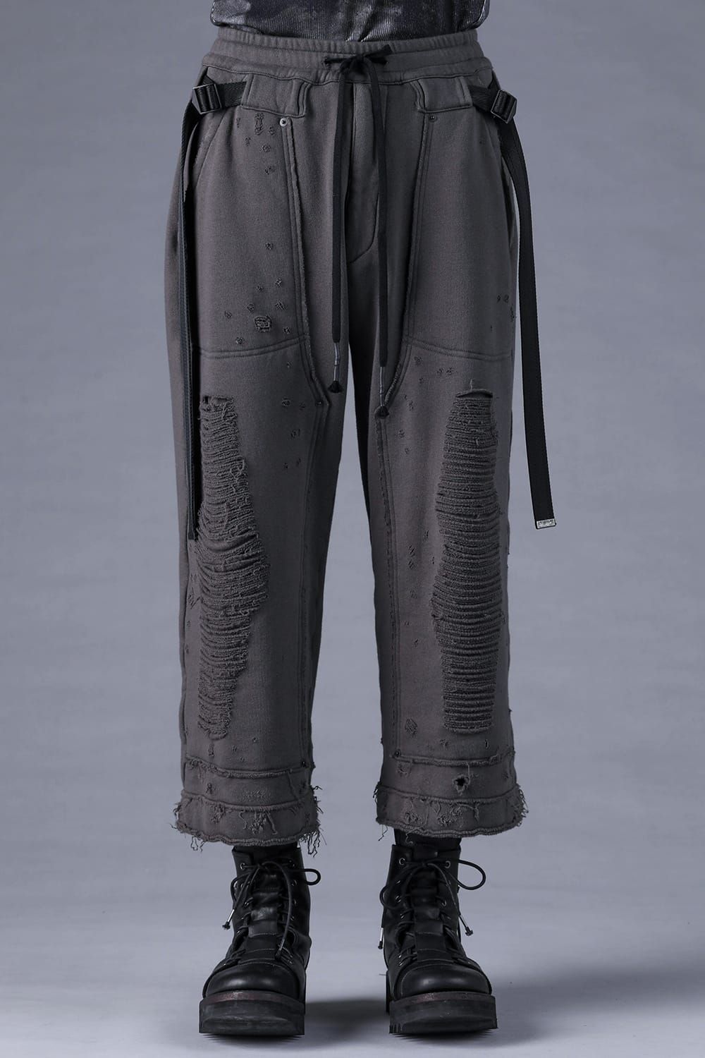 Untwisted Yarn Fleece Shotgun Wide Cropped Pants"Charcoal" / 無撚糸裏毛ショットガンワイドクロップドパンツ"チャコール"