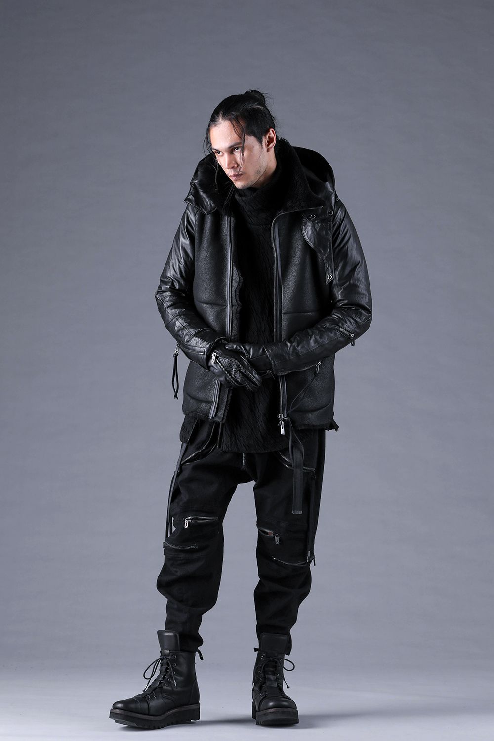 Stretch Denim Knee-Open Cropped Pants"Black" / ストレッチデニムニーオープンクロップドパンツ"ブラック"