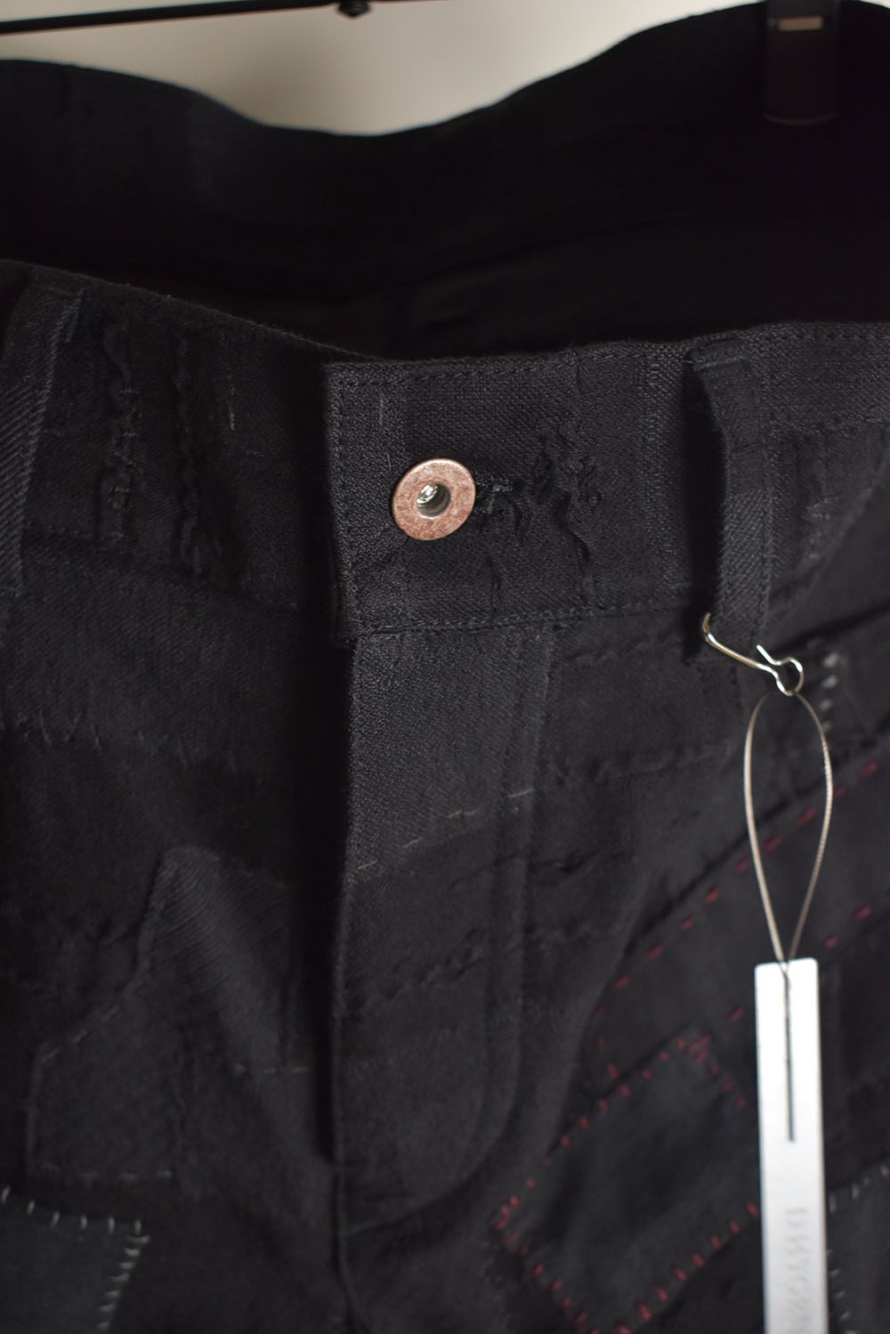 Hand Patchwork Crust Jacquard Overlock Twist Curve Pants "Black" / ハンドパッチワーククラストジャガードオーバーロックツイストカーブパンツ"ブラック"