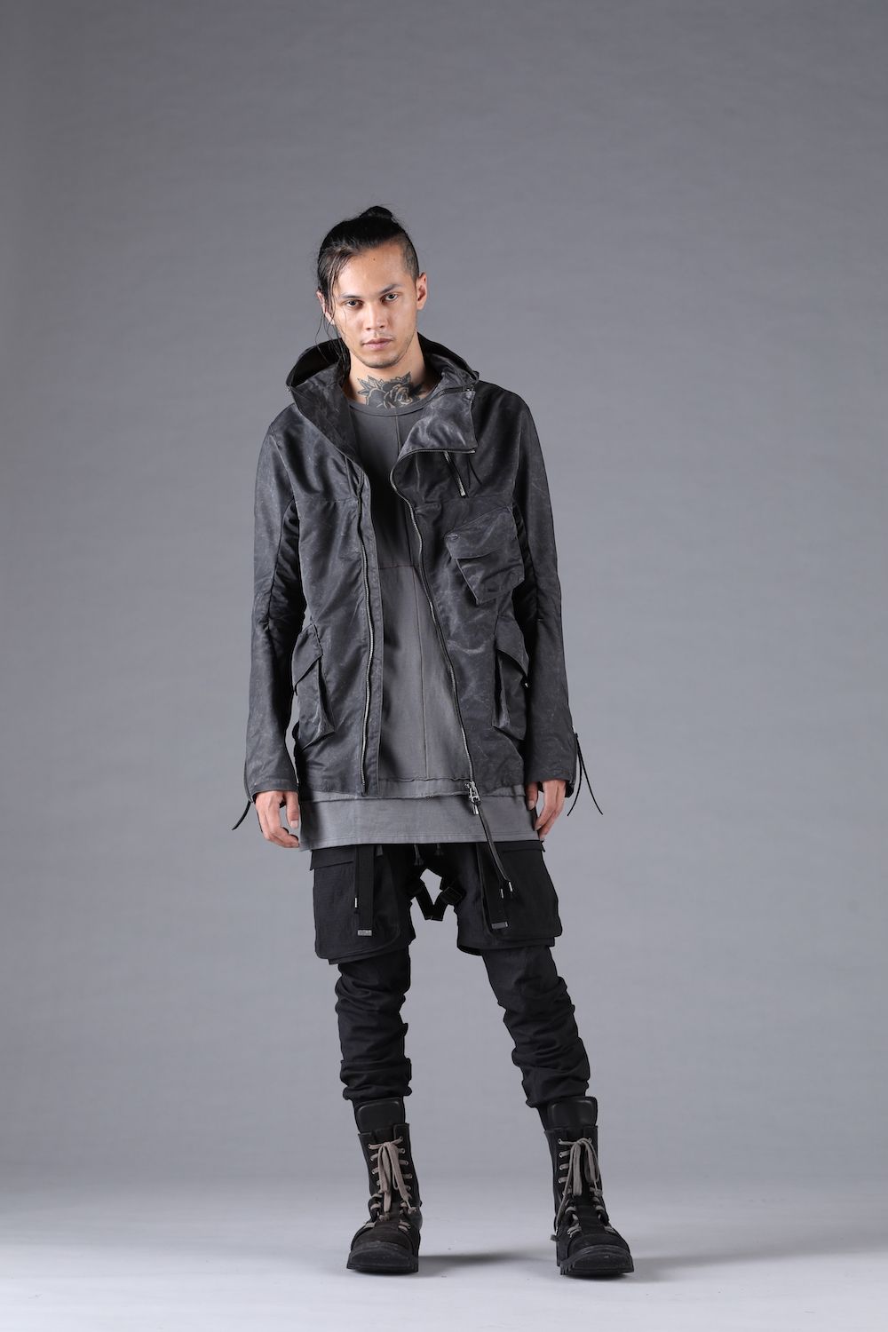 Pigment Coated Washer Nylon Hooded Jacket"Black" / 顔料コーティングワッシャーナイロンフーデットジャケット"ブラック"