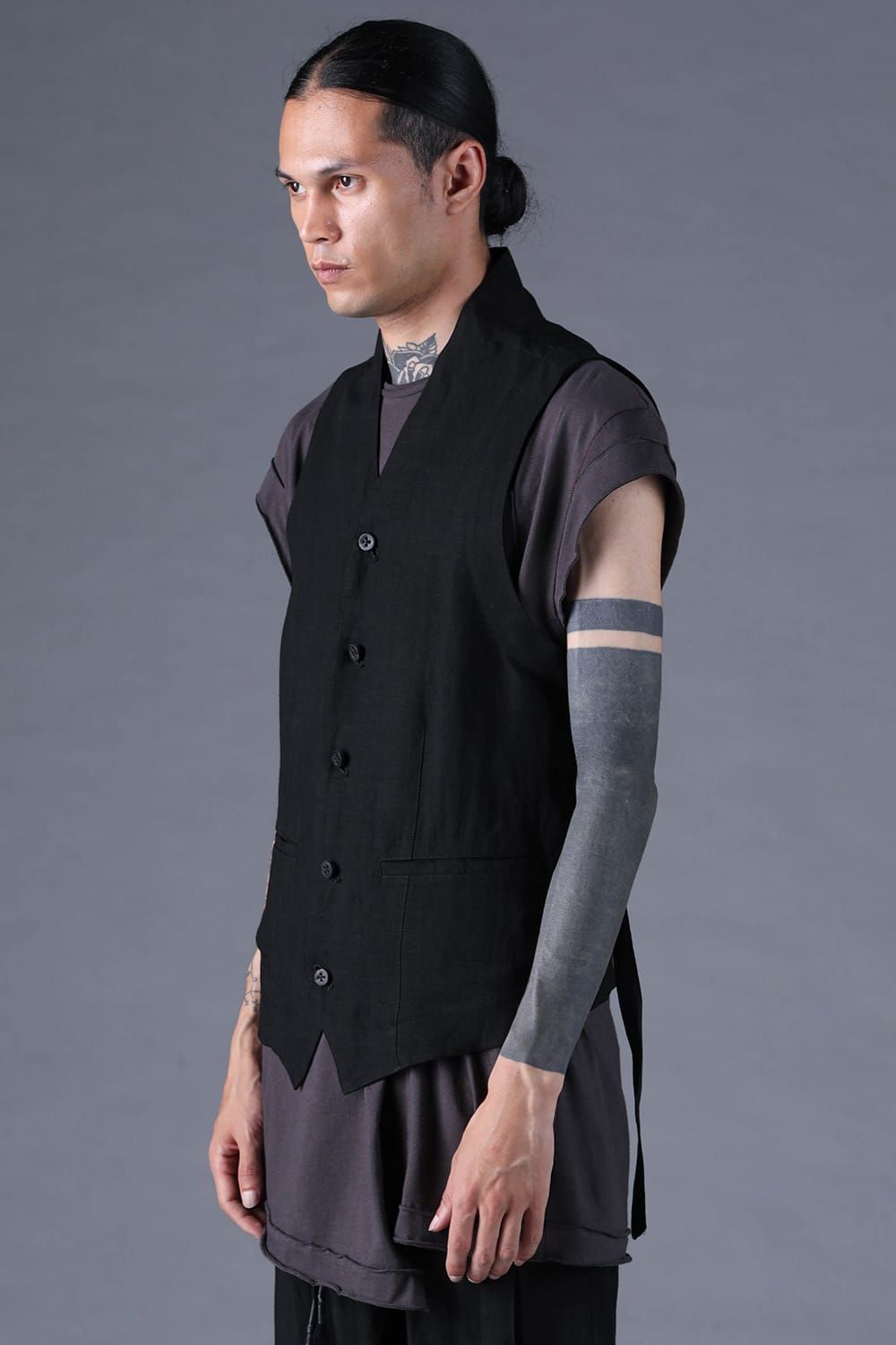 《2027SS先行予約分》Bamboo Linen Shawl-Collar Vest"Black" / バンブーリネンショールカラーベスト"ブラック"