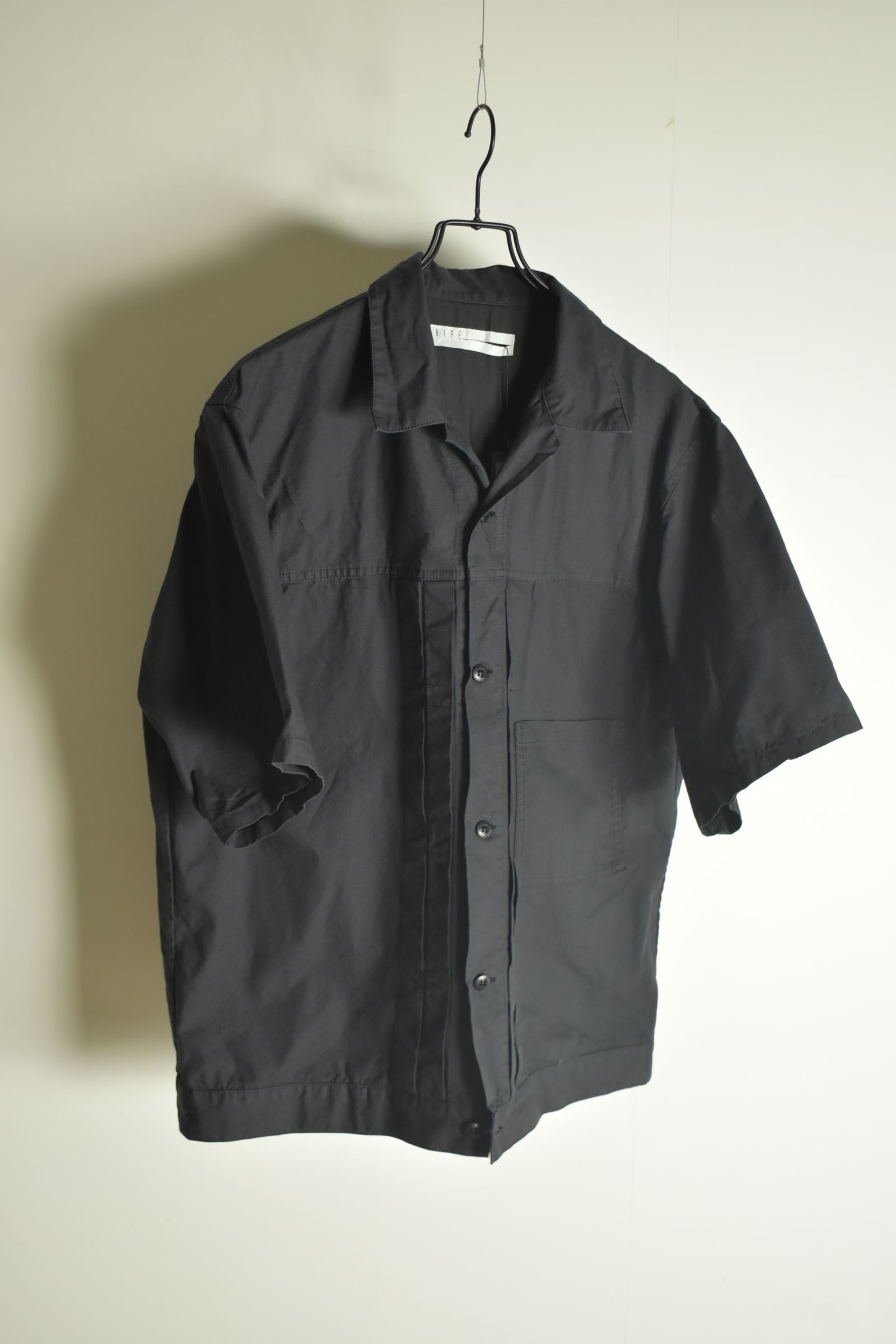 Rip Stop Open Collar Shirt"Black" / リップストップオープンカラーシャツ"Black"