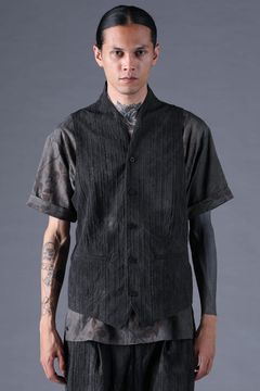 《2027SS先行予約分》Mura-Dye Dobby Stripe Shawl-Collar Vest"Charcoal" / ムラ染トビーストライプショールカラーベスト"チャコール"
