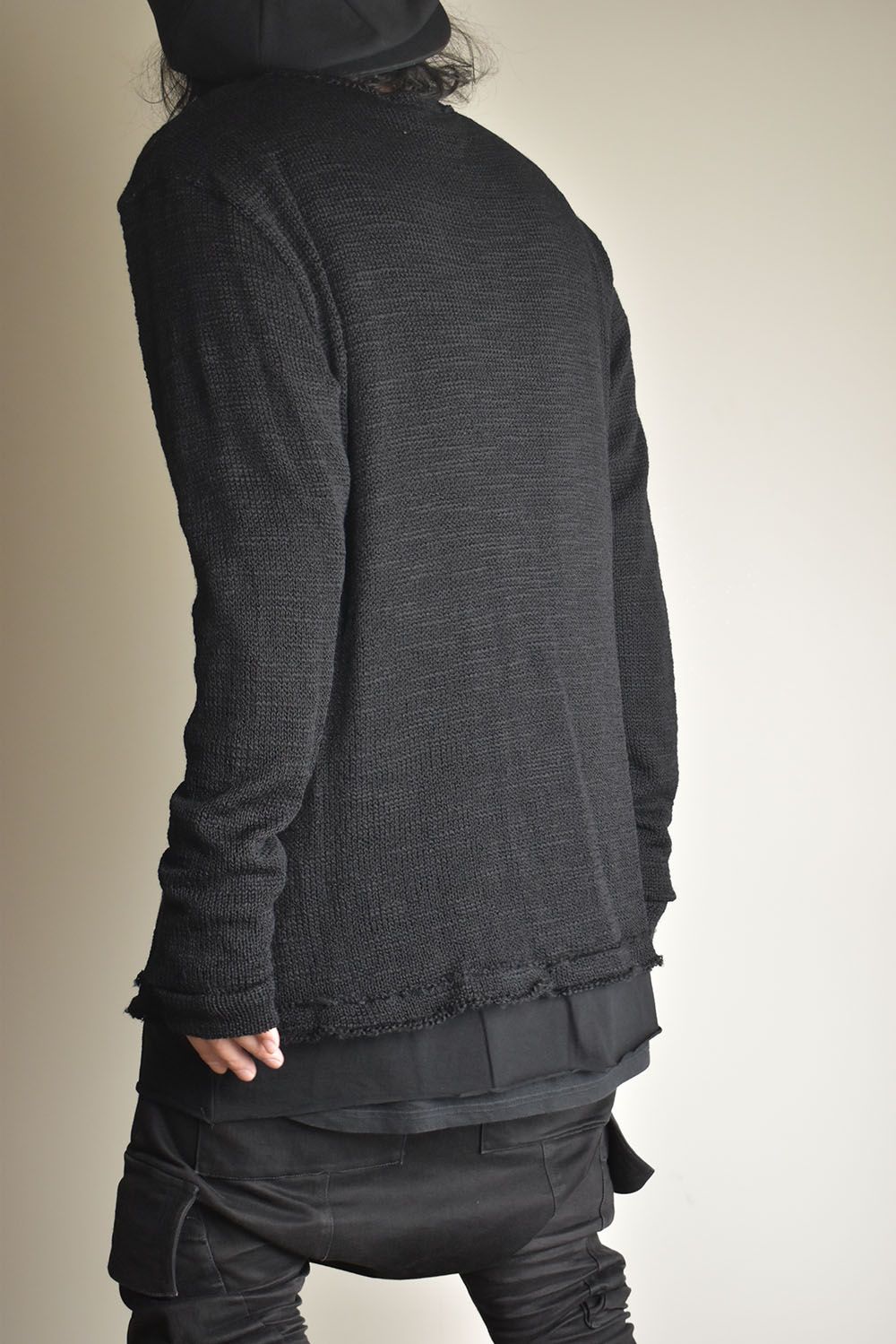 Low-Gauge knit × Cotton Jersey Layered Tee "Black" / ローゲージニット×コットンジャージレイヤードTシャツ"ブラック"