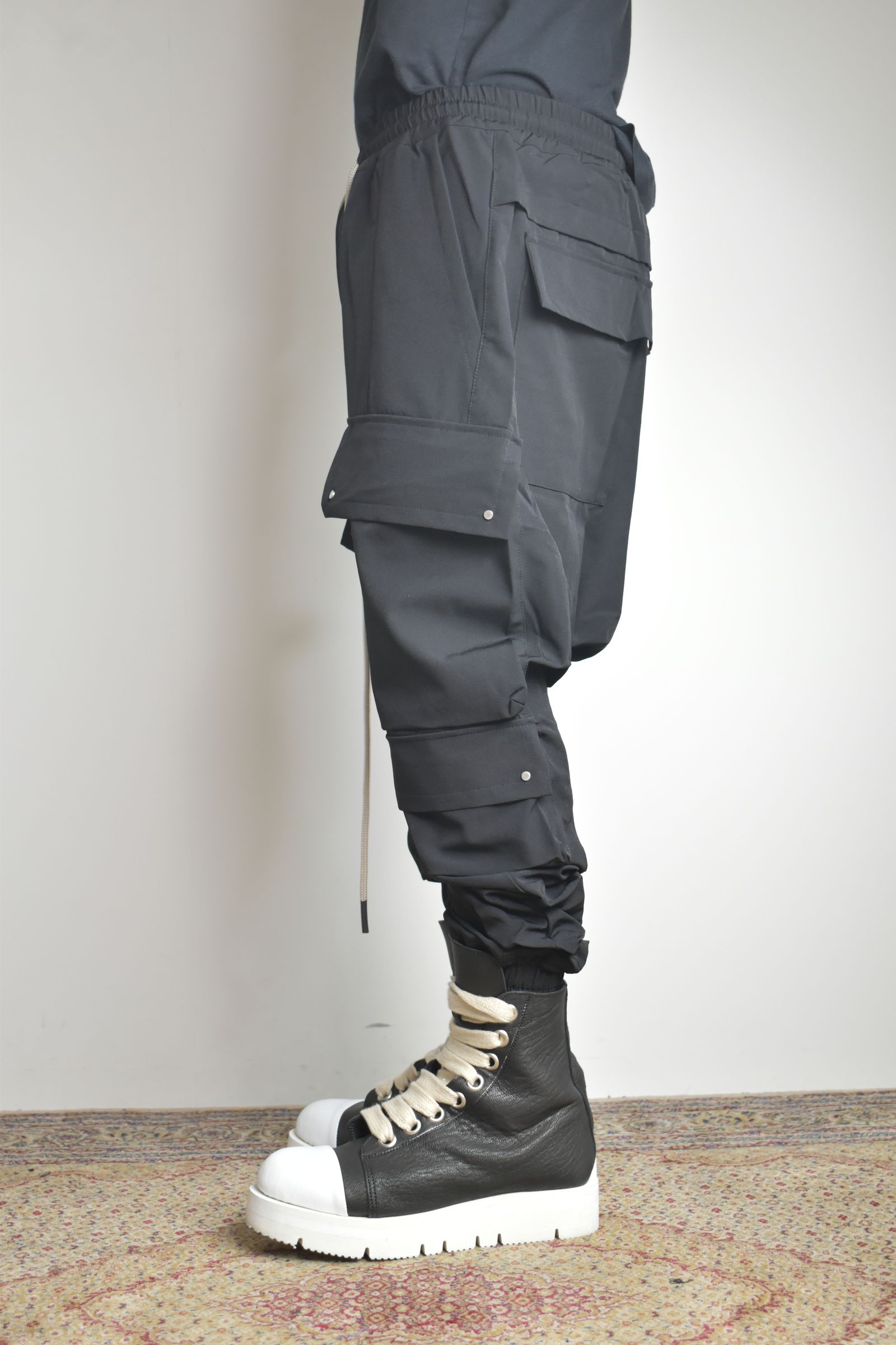 Stretch Nylon Military Sarouel Pants"Black" / ストレッチナイロンミリタリーサルエルパンツ"ブラック"
