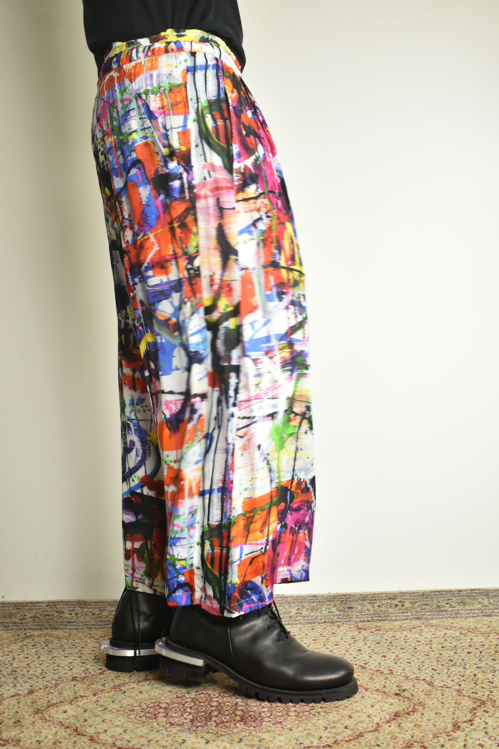 Rayon Chiffon Inkjet Print Wide Cropped Easy Pants"Color Print" / レーヨンシフォンインクジェットプリントワイドクロップドイージーパンツ"カラープリント"