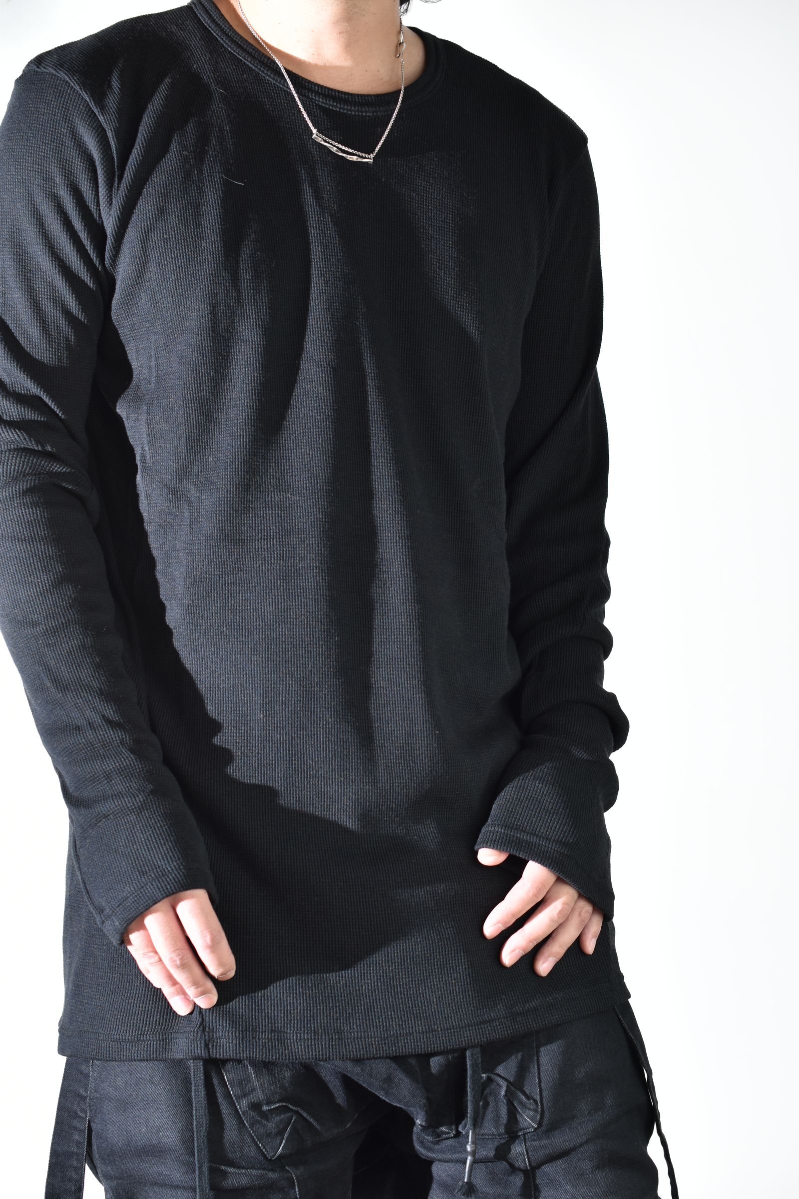 Back Printed Waffle Jersey Long  Sleeve Tee"Black" バックプリントワッフルジャージーロングスリーブTee"ブラック"
