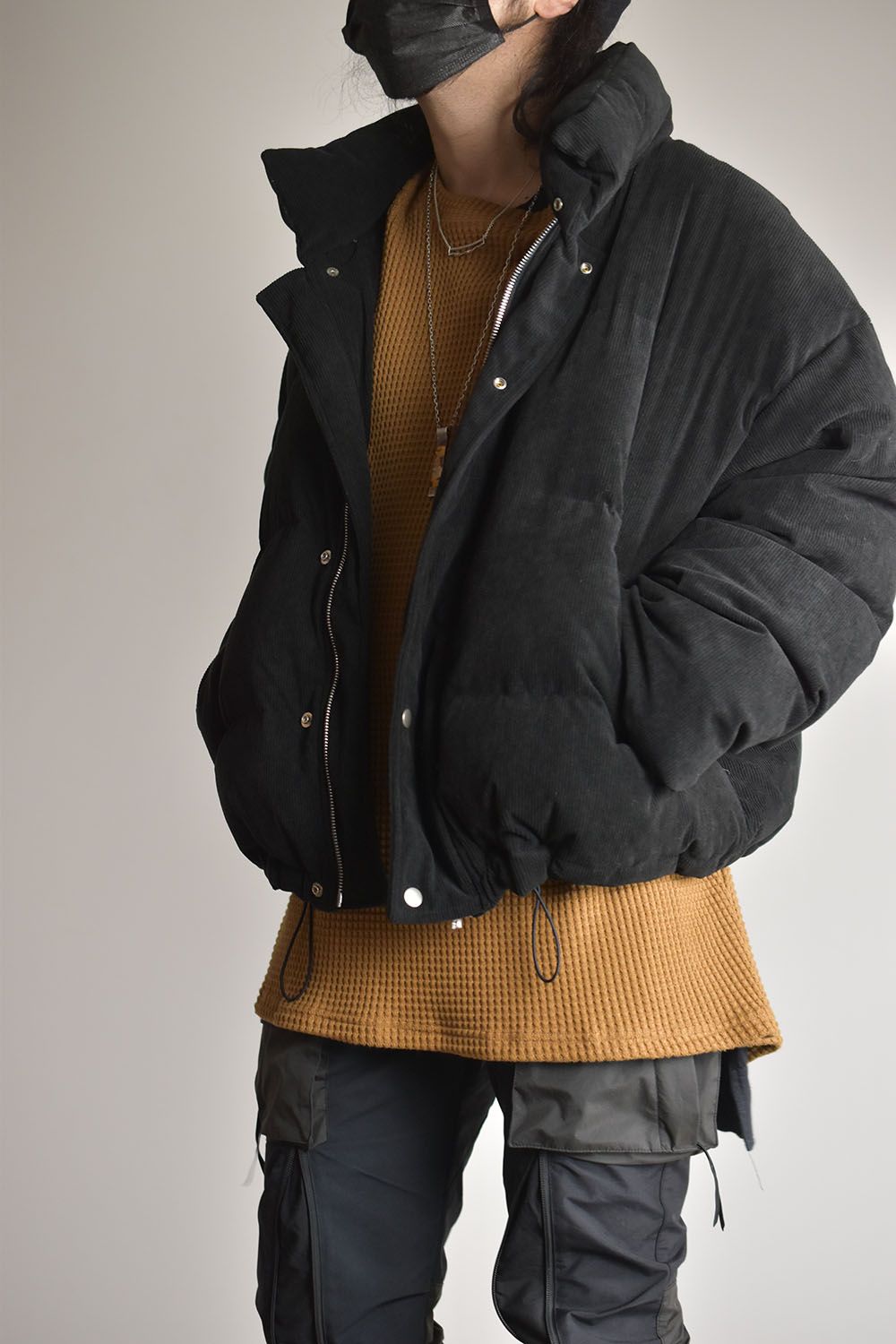 Corduroy High Neck Down jacket"Black/Brown"/コーデュロイハイネックダウンジャケット"ブラック/ブラウン"