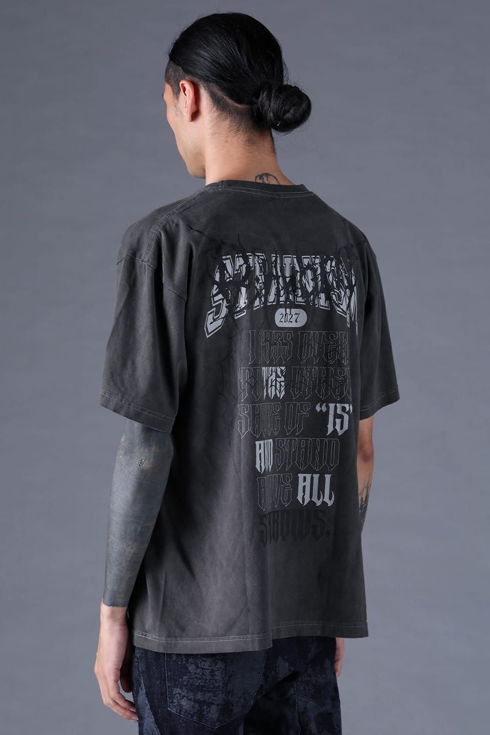 《2027SS先行予約分》Printed T-Shirt: METAL & COLLEGE LOGO "Charcoal" / プリントTee  -Metal & College Logo "チャコール"