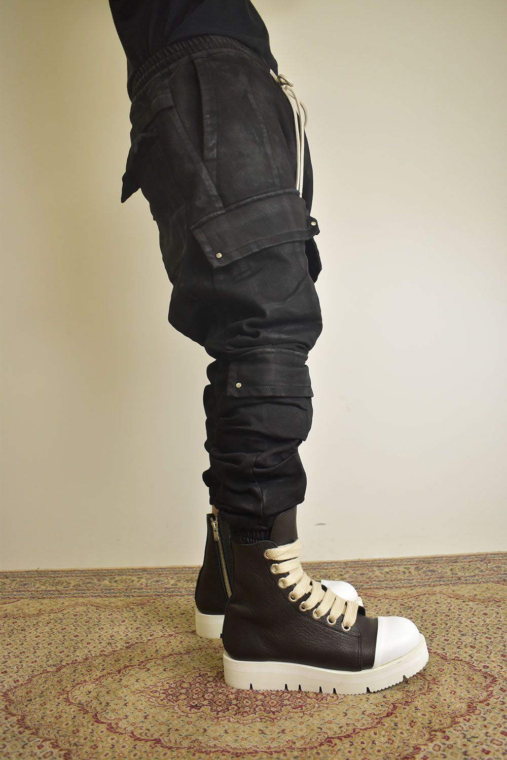 Coating Bonding Sarouel Cargo Jogger Denim"Black" / コーティングボンディングサルエルカーゴジョガーデニム"ブラック"