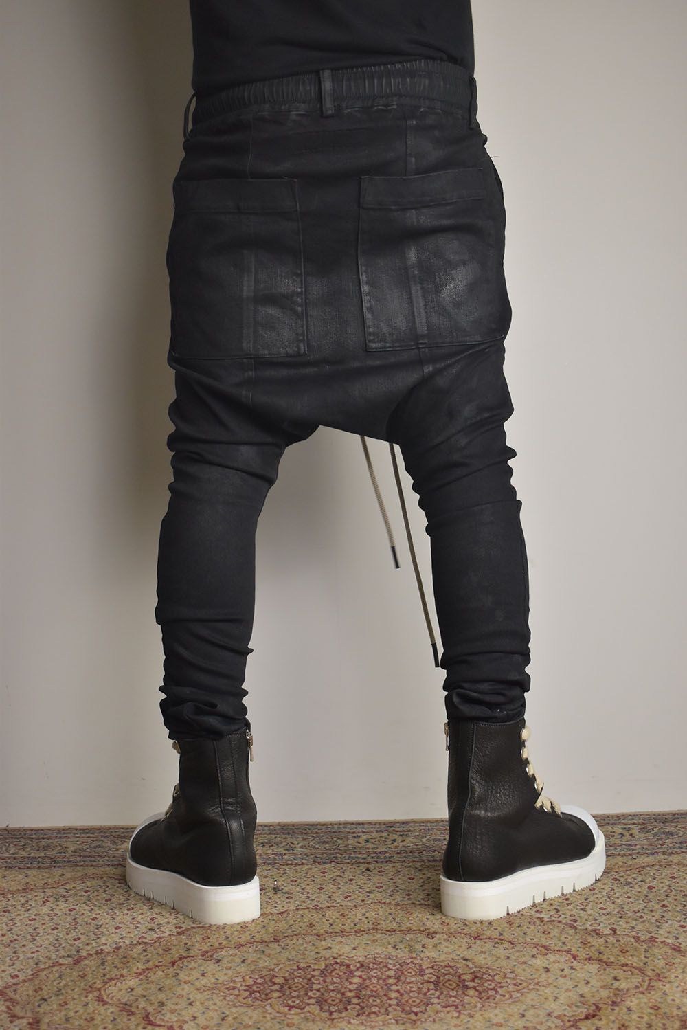 Coated Stretch denim Sarouel skinny"Black" / コーティングストレッチデニムサルエルスキニー"ブラック"