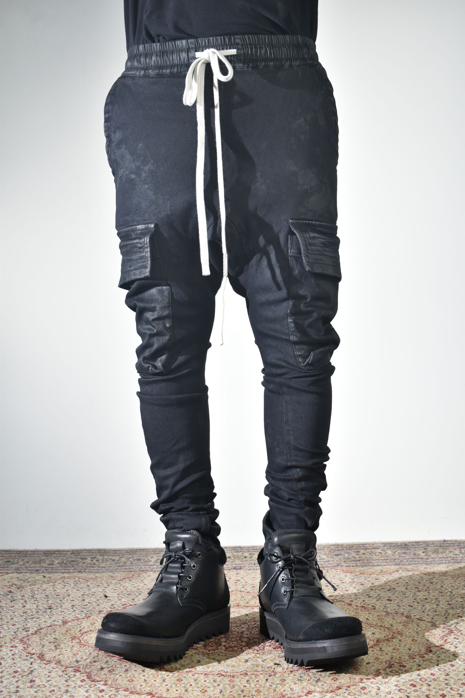 Coating Cargo Saroel Skinny"Black" / コーティングサルエルカーゴスキニー"ブラック"