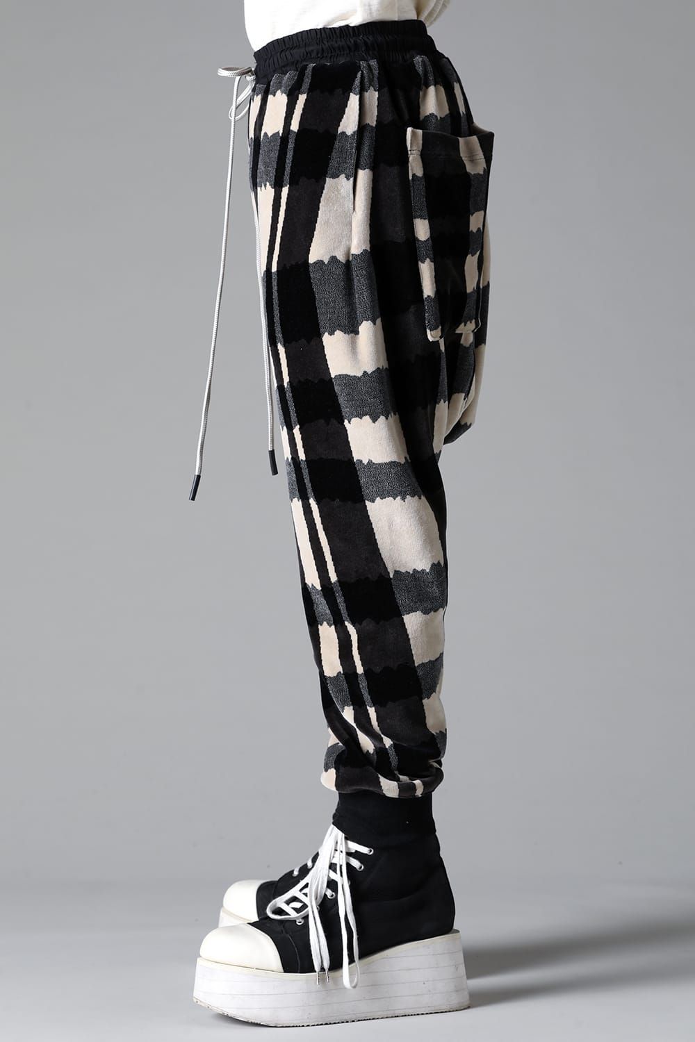 《2025AW先行予約》Checked Pattern Sarouel Jogger"Black×Grey×Ivory" / チェックパターンサルエルジョガー"ブラック×グレー×アイボリー"