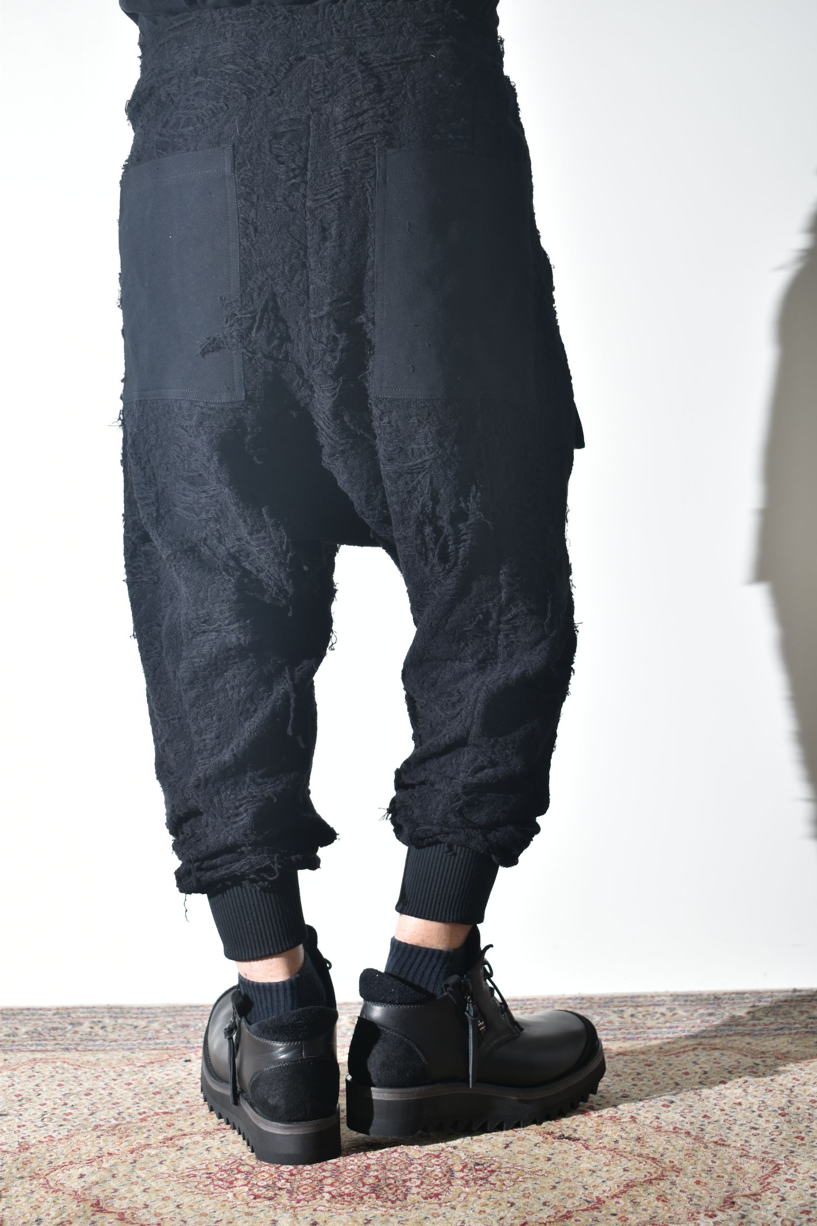 Damage Pile Combination Wide Jogger Pants"Black" / ダメージパイルコンビネーションワイドジョガーパンツ"ブラック"