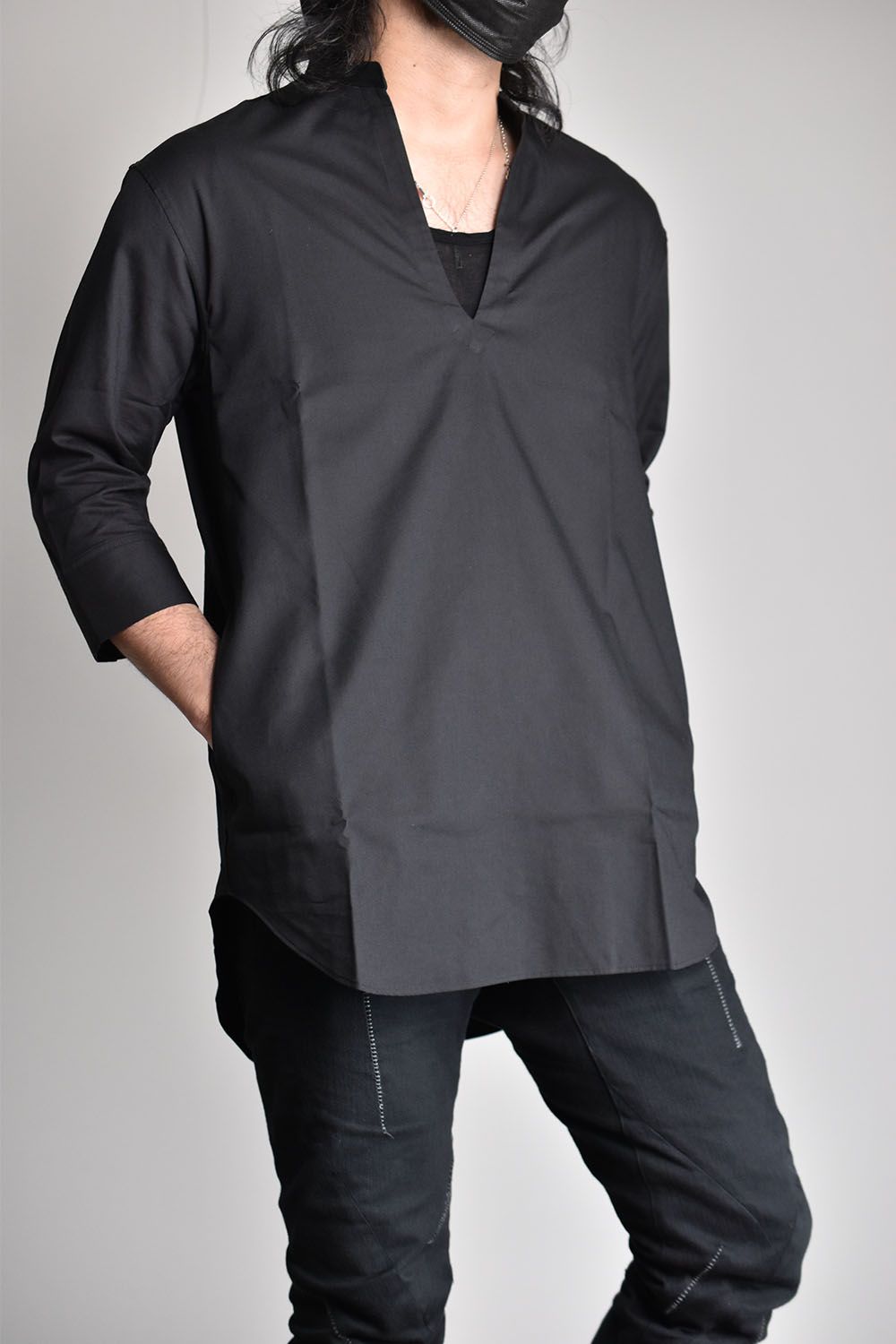 Cotton Rayon Sapphire Cool Skipper Shirts"Black"/コットンレーヨンサファイアクールスキッパーシャツ"ブラック"