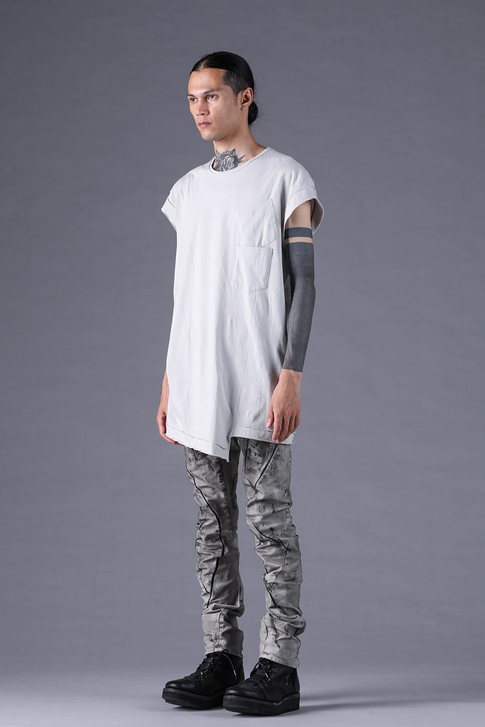 《2027SS先行予約分》30/- Cotton Cap Sleeves T-Shirt "Black / Grey / Charcoal" / 30/-天竺キャップスリーブTシャツ "ブラック / グレー /チャコール"