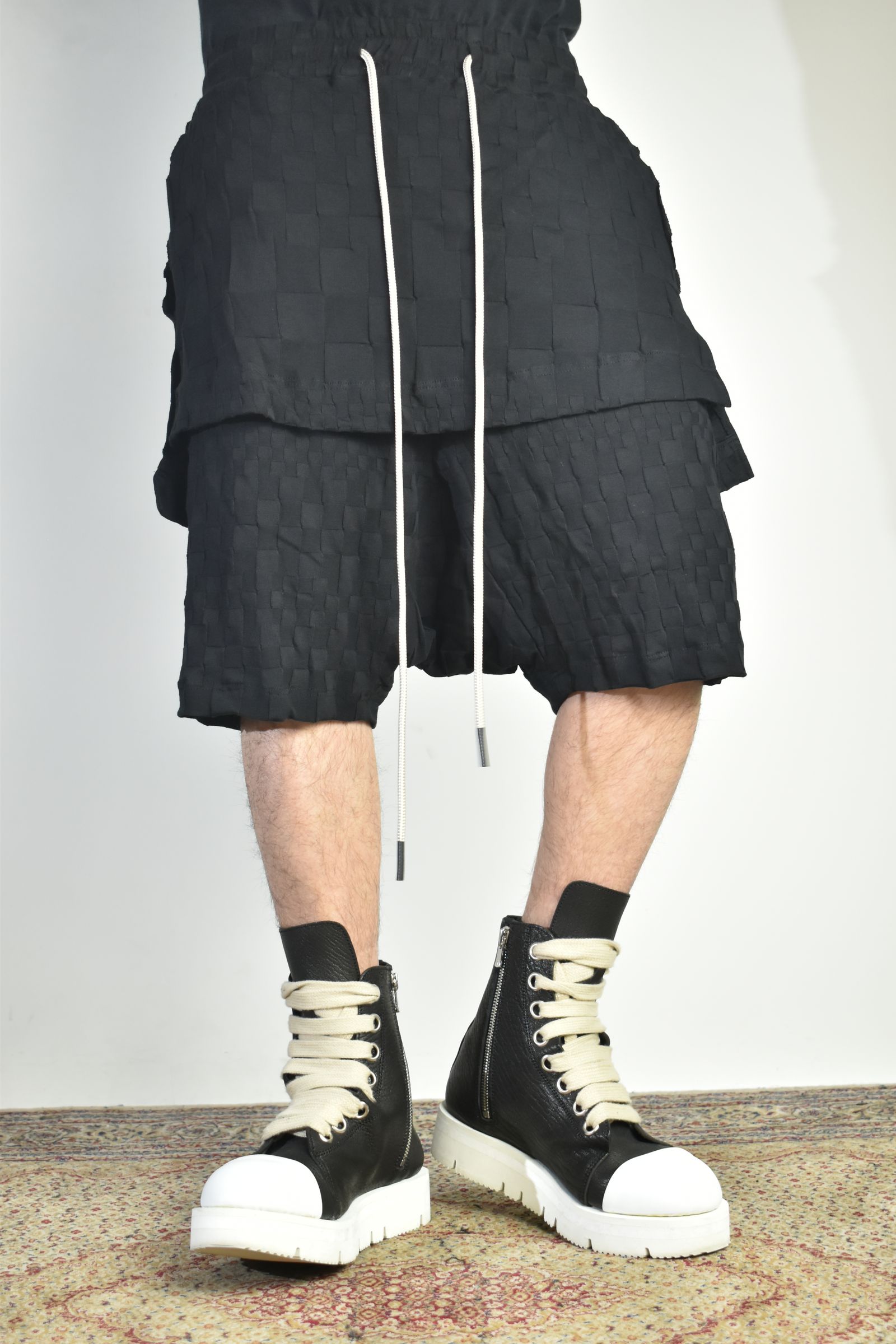 Gradient Plaid Pattern Layered Shorts"Black" / グラデーションチェックパターンレイヤードショーツ"ブラック"