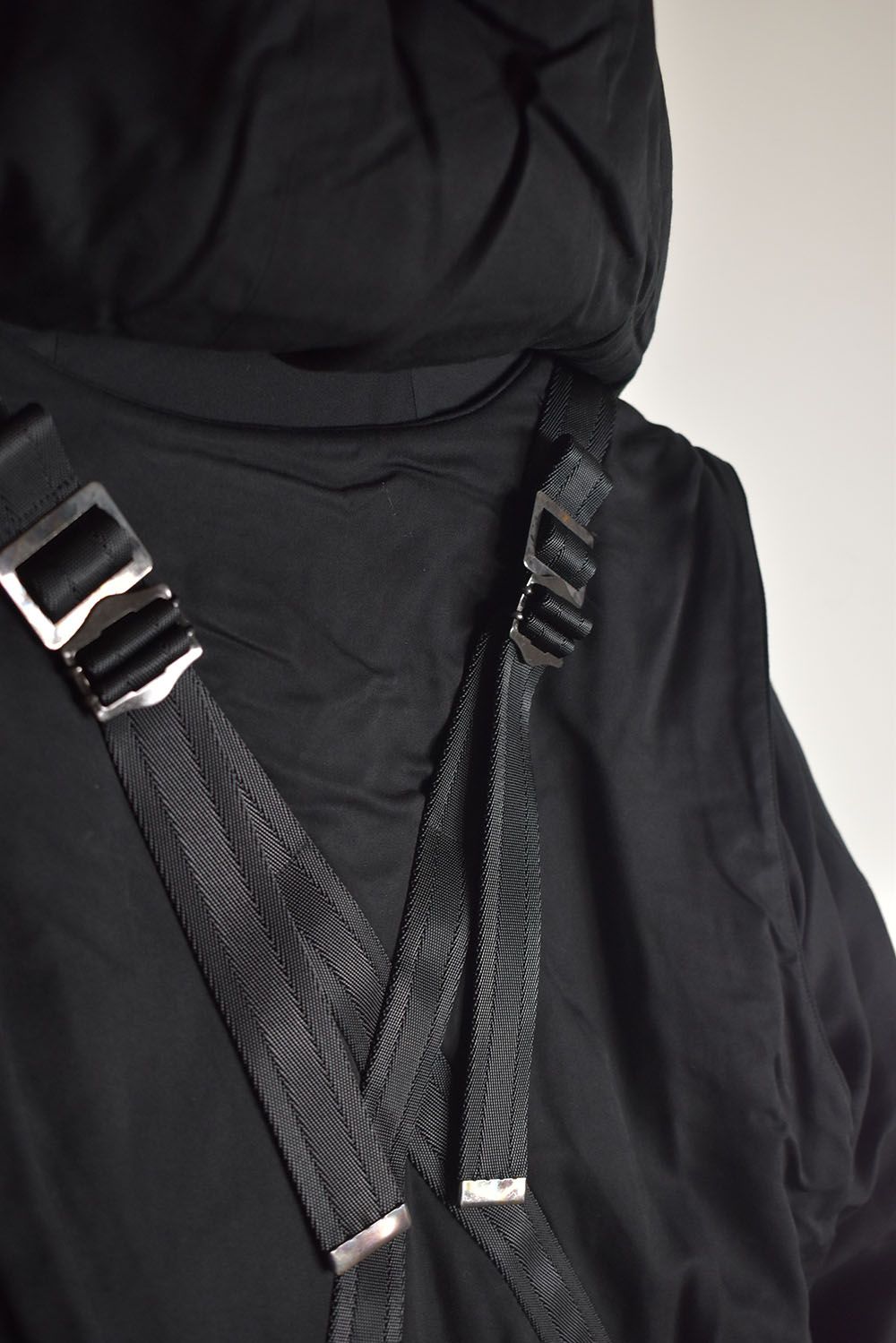 Rayon Twill Vest Hooded Down Jacket "Black" / レーヨンツイルベスト/フードアタッチドダウンジャケット"ブラック"