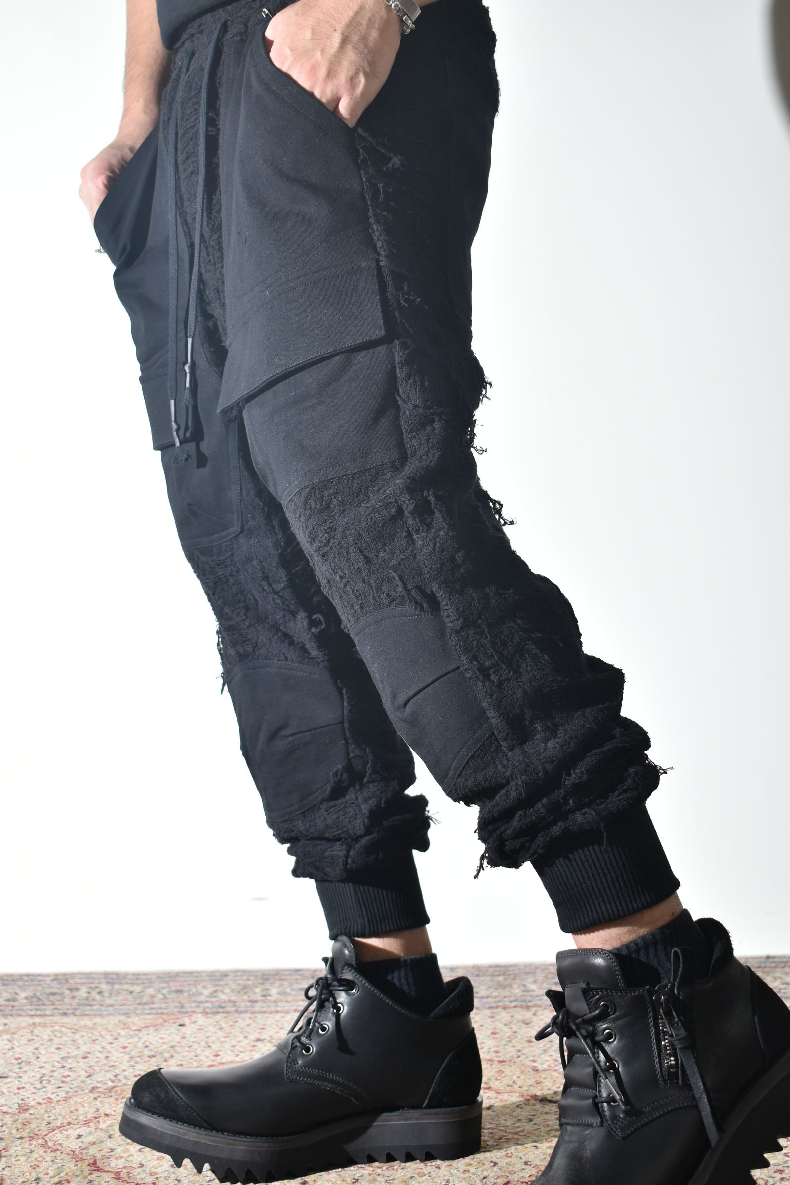 Damage Pile Combination Wide Jogger Pants"Black" / ダメージパイルコンビネーションワイドジョガーパンツ"ブラック"