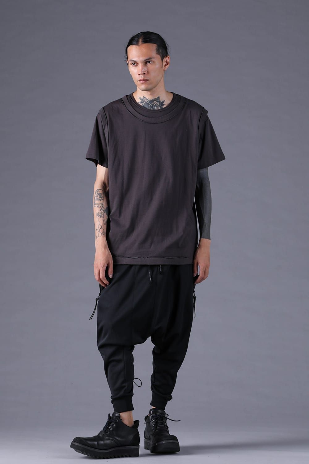 《2027SS先行予約分》30/- Cotton Layered S/S T-Shirt "Black" / Grey / Charcoal" / 30/-天竺レイヤードS/STシャツ "ブラック/グレー/チャコール"