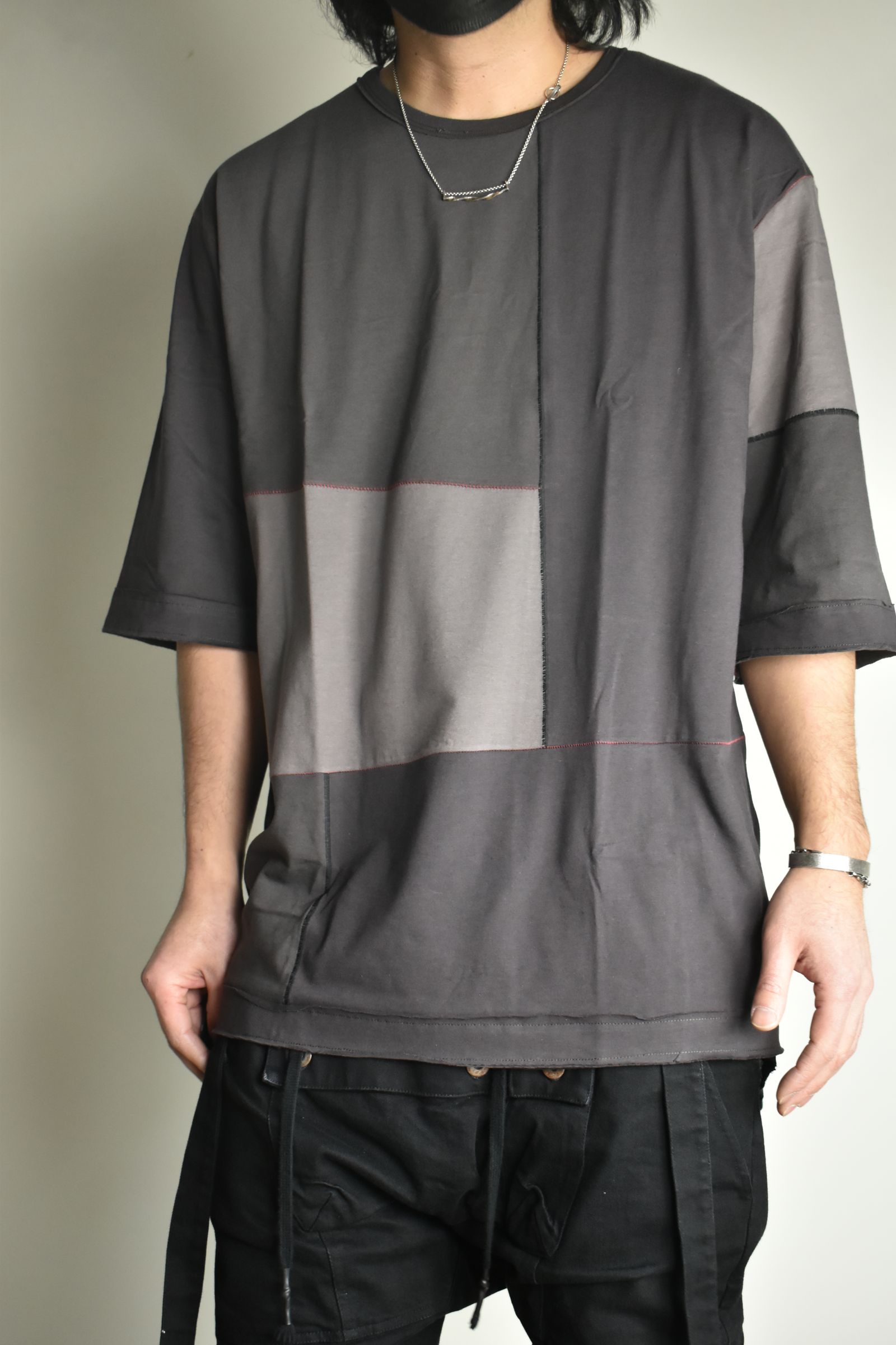 Multi Color Patchwork T-shirt"Charcoal" / マルチカラーパッチワークTシャツ"チャコール"