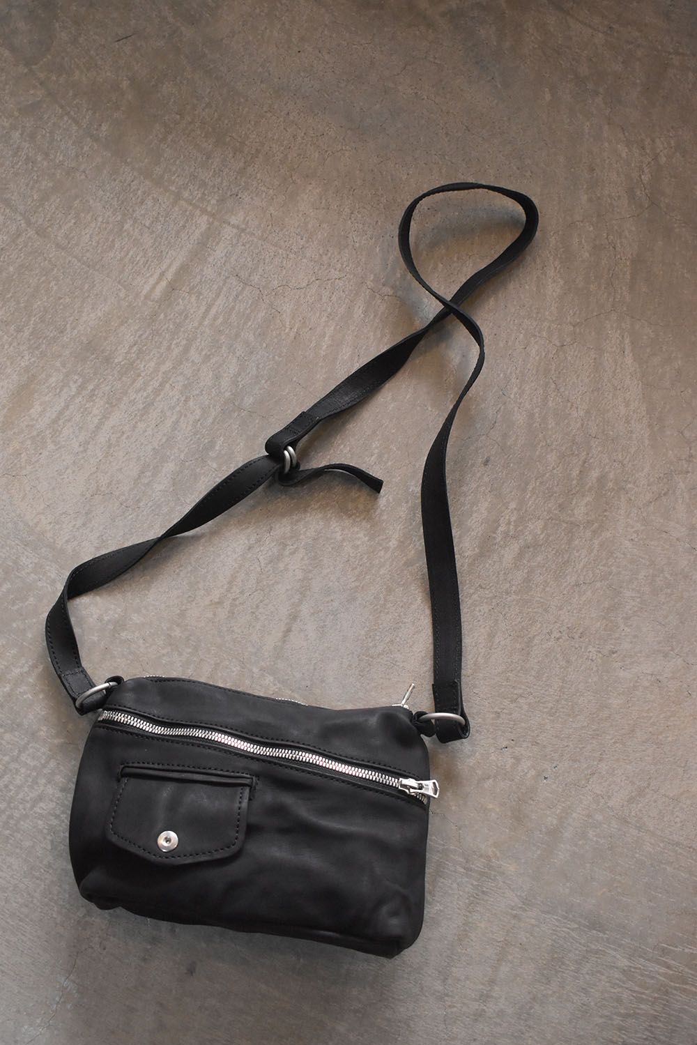 Japan Calf Product Wash Rider's Succotch"Black" / ジャパンカーフ製品洗いライダースサコッシュ"ブラック"