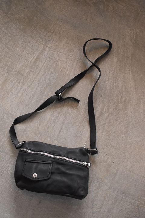 Japan Calf Product Wash Rider's Succotch"Black" / ジャパンカーフ製品洗いライダースサコッシュ"ブラック"