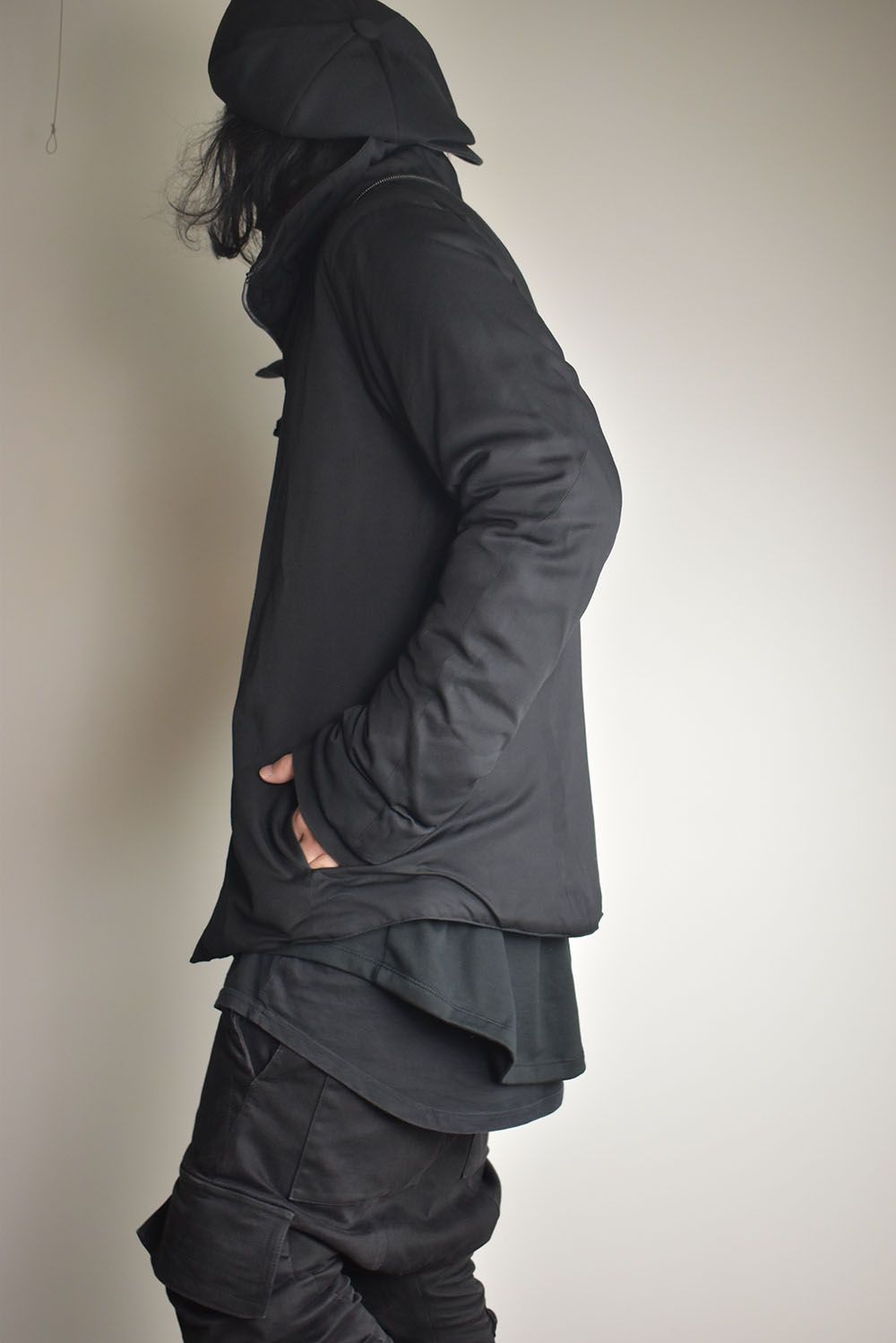 Rayon Twill Vest Hooded Down Jacket "Black" / レーヨンツイルベスト/フードアタッチドダウンジャケット"ブラック"